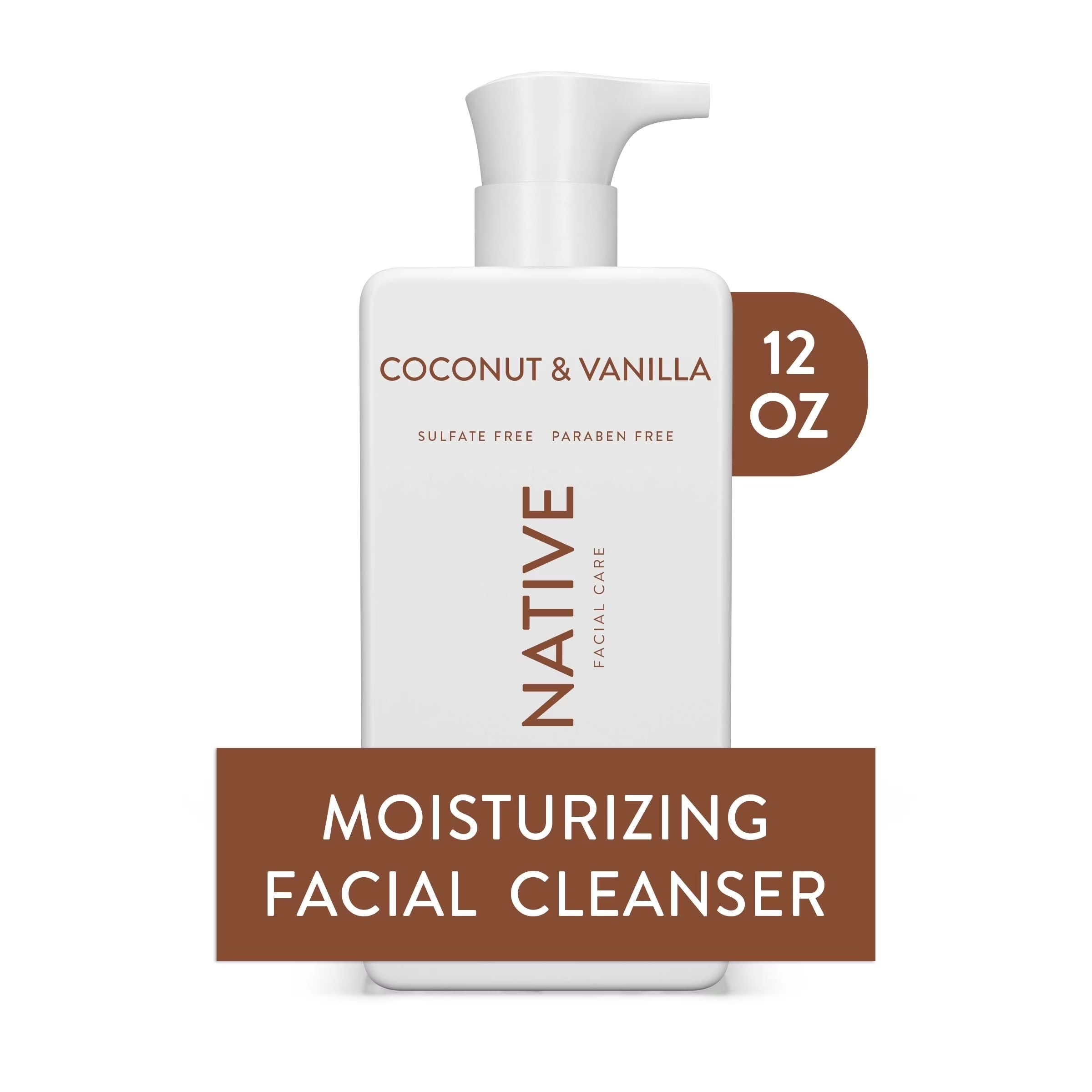 Native Moisturizing Facial Cleanser, Coconut & Vanilla, Sulfate Free, for All Skin Types, 12 Fl Oz