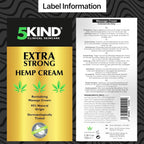 5Kind Extra Strong Hemp Cream 3.38 Fl Oz - High Strength Hemp Formula for Neck,