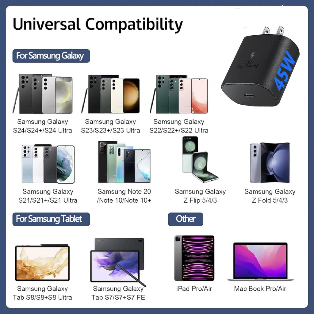 Super Fast Charger Type C 2Pack 45W USB C Fast Charging Block Wall Charger with 2*10FT Android Phone Charger Cable Compatible with Samsung Galaxy S25/S24/S23 /S22/S21/S20