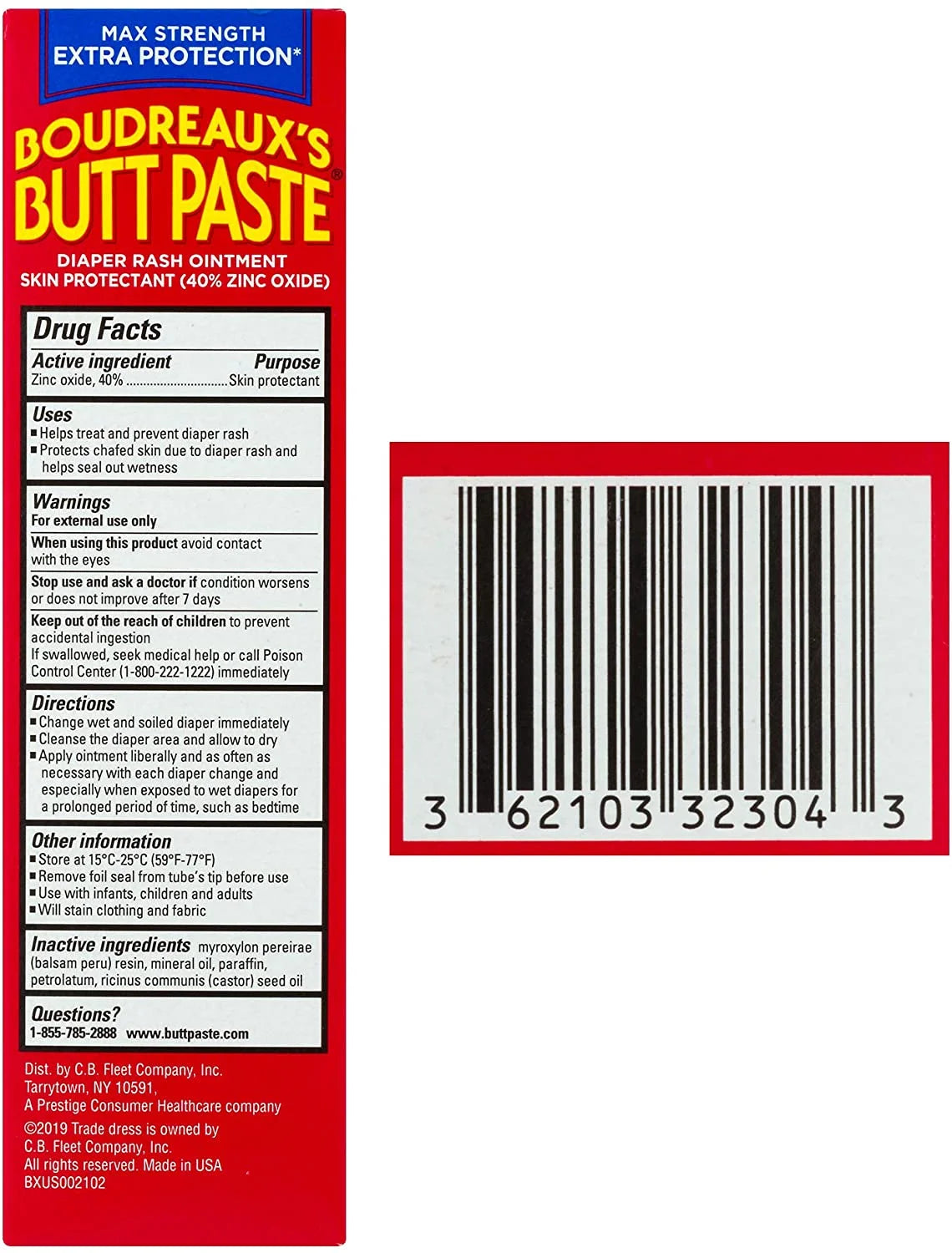 Boudreaux'S Butt Paste Maximum Strength Diaper Rash Cream, Ointment for Baby, 4 Oz Tube