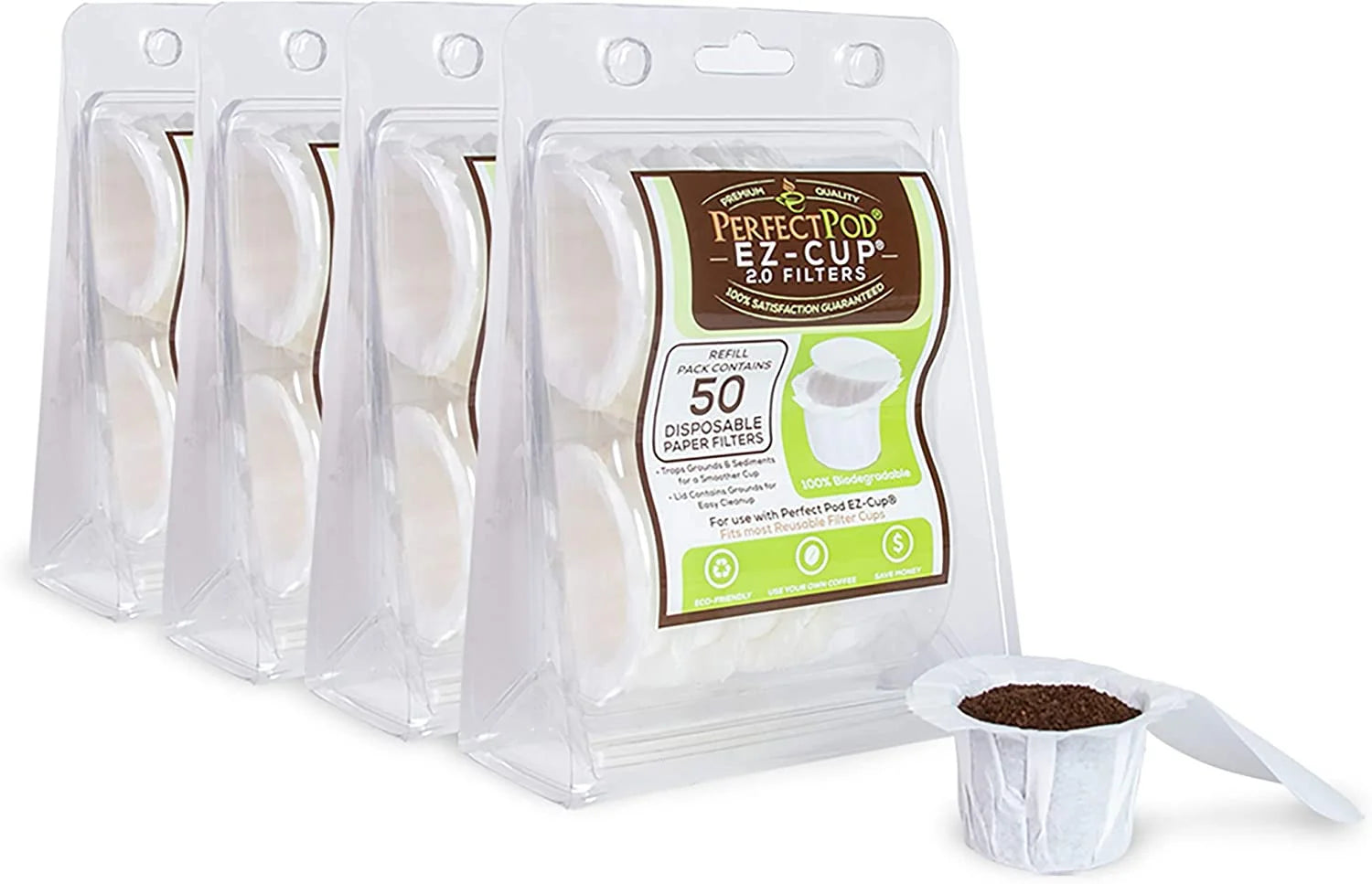 Ez-Cup Disposable Paper Filters with Patented Lid Design for Reusable Coffee Pod