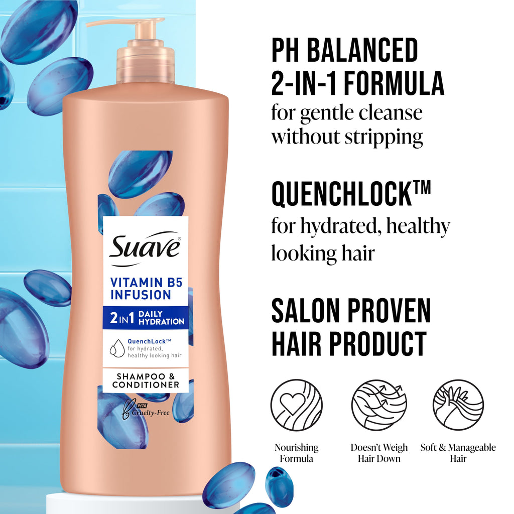 2-In-1 Shampoo & Conditioner, Moisturizing Vitamin B5 Infusion for Dry Hair, 28 Fl Oz