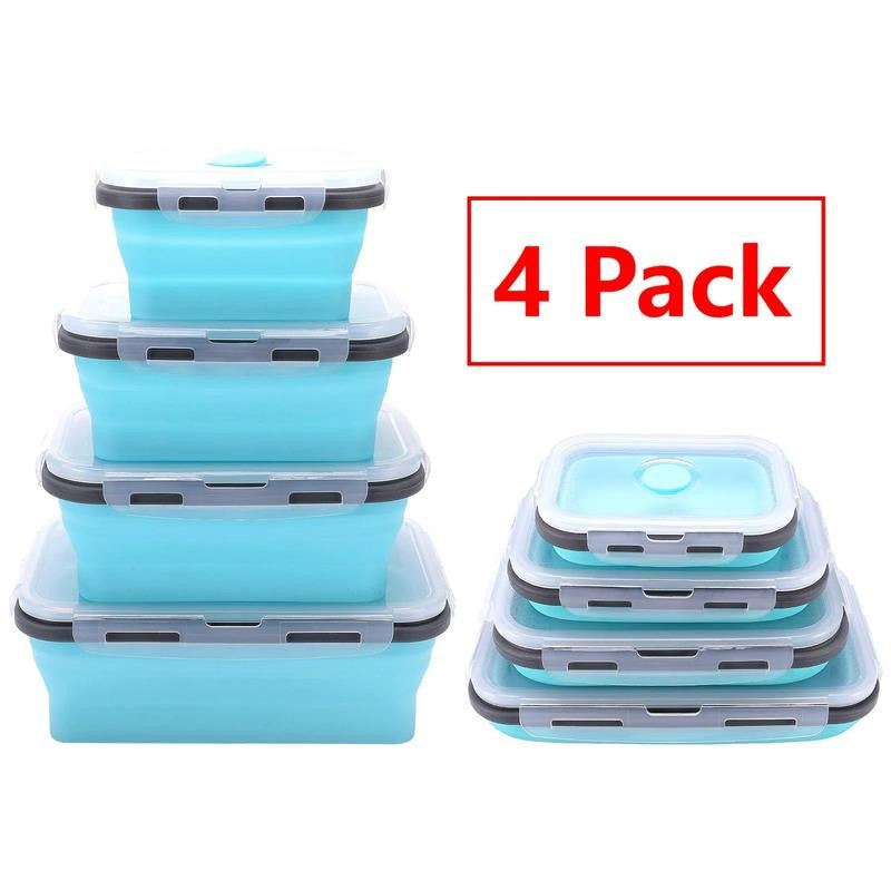 4 Pack Silicone Collapsible Bowls with Airtight Lids, Collapsible Food Storage C