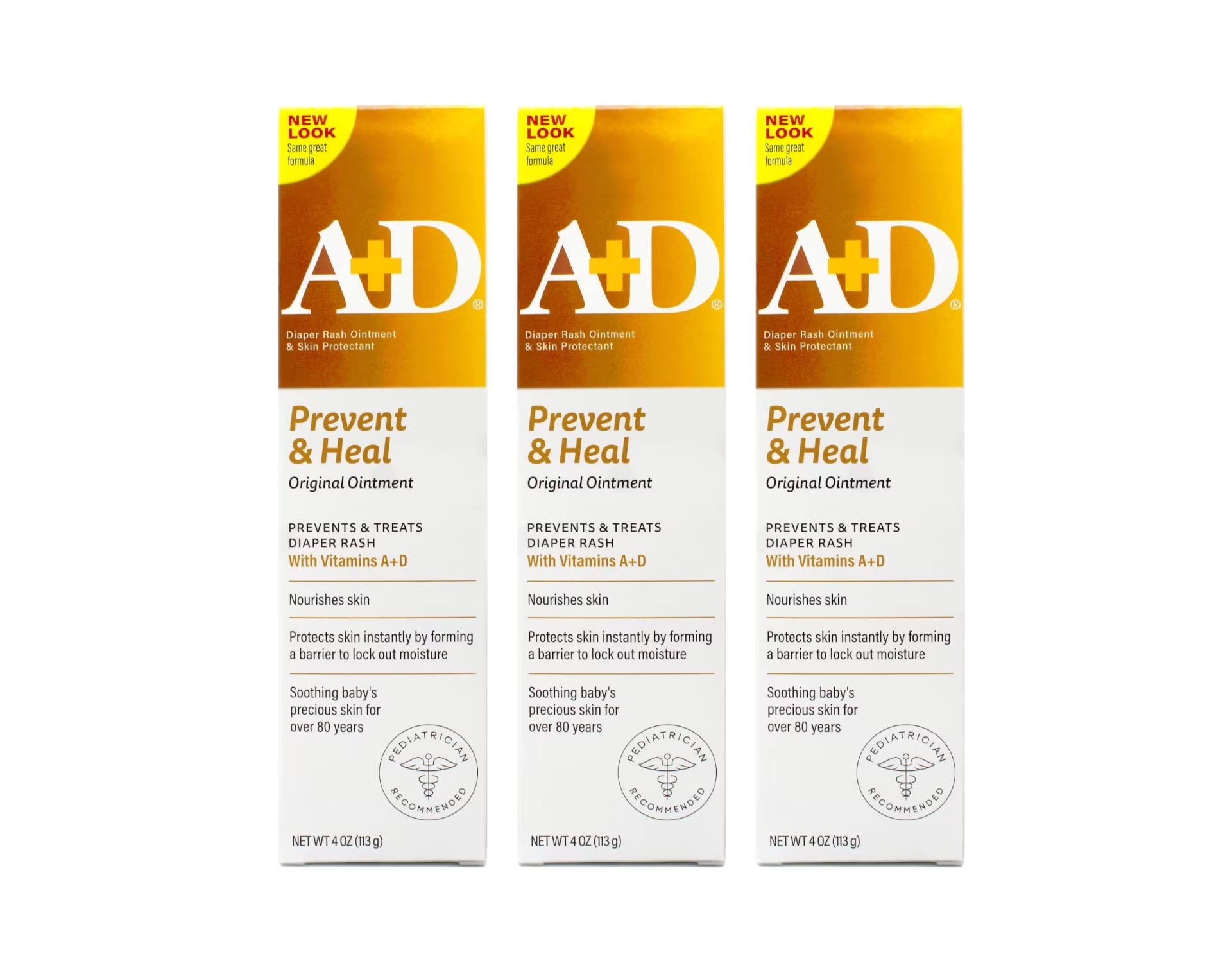 A+D Prevent + Heal Diaper Rash Ointment 4 Oz, - 3 Pack