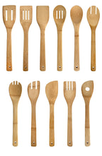 Edge Bamboo Utensils 12 Piece Set Including Caddy for Cooking Slotted Spoon, Turner, Fork, Mint
