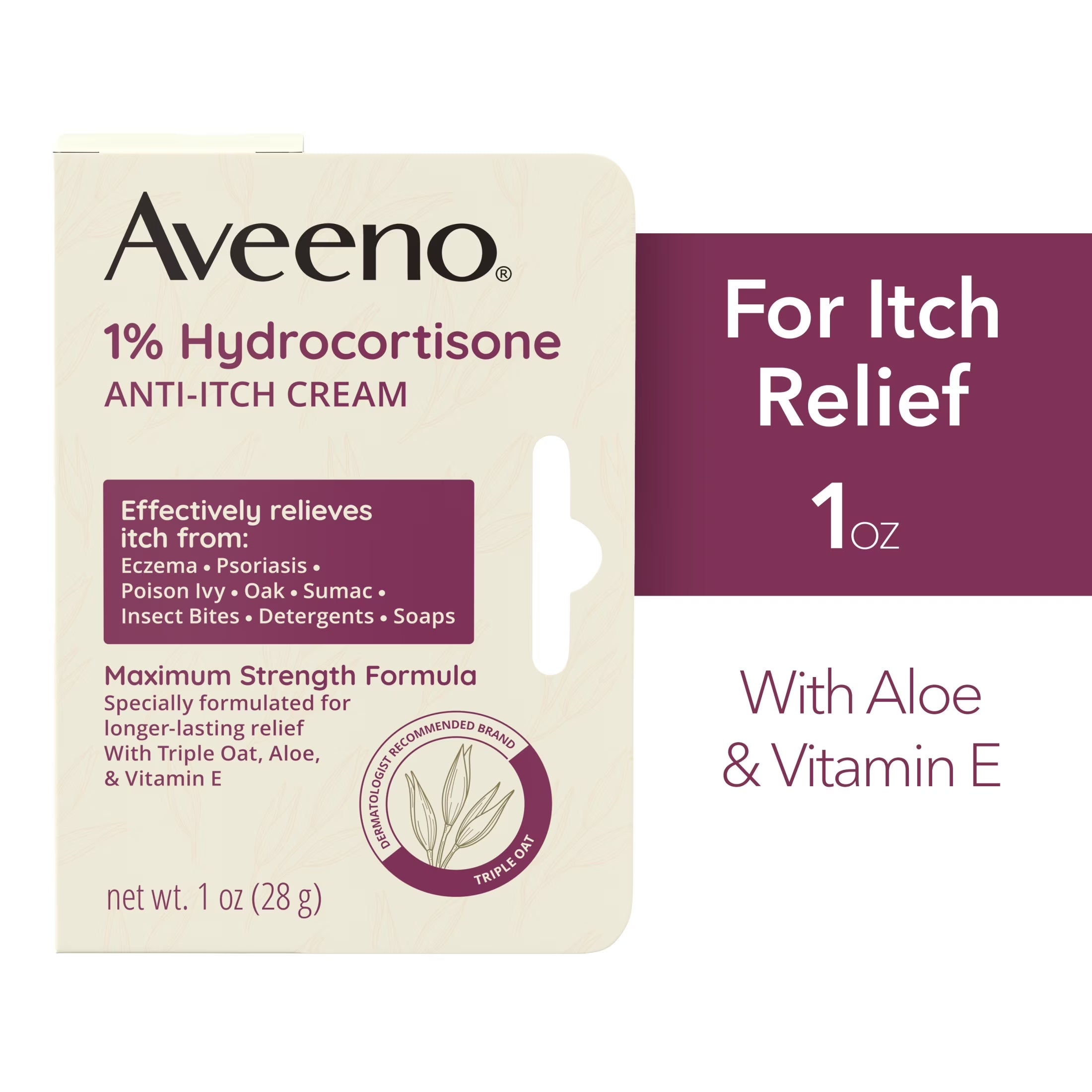 Aveeno Maximum Strength 1% Hydrocortisone Anti-Itch Relief Cream, 1 Oz