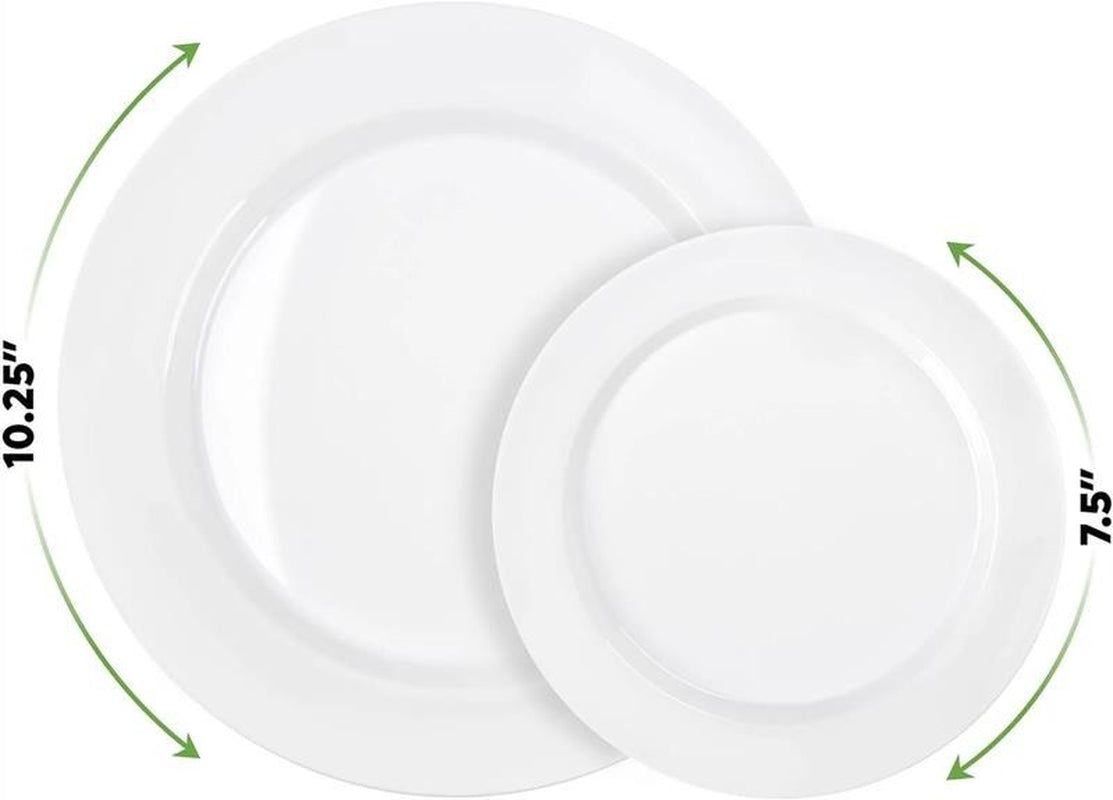 Comfy Package Disposable White round 75 " and 1025" Plastic Party Plates (100 Co