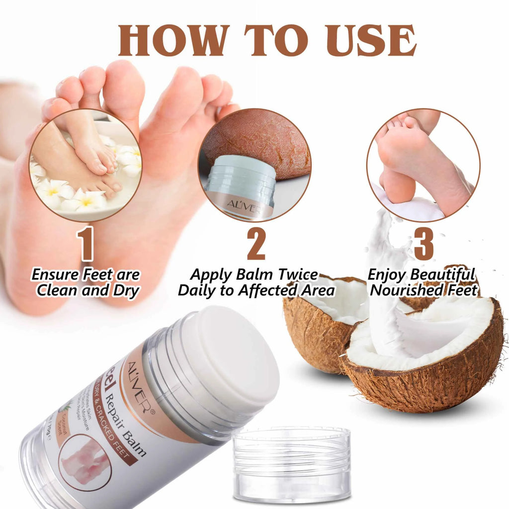 Aliver Cracked Heel Repair Balm, Balm for Rough Heels, for Dry Skin & Cracked Feet Hydration,(Coconut)2.46Oz