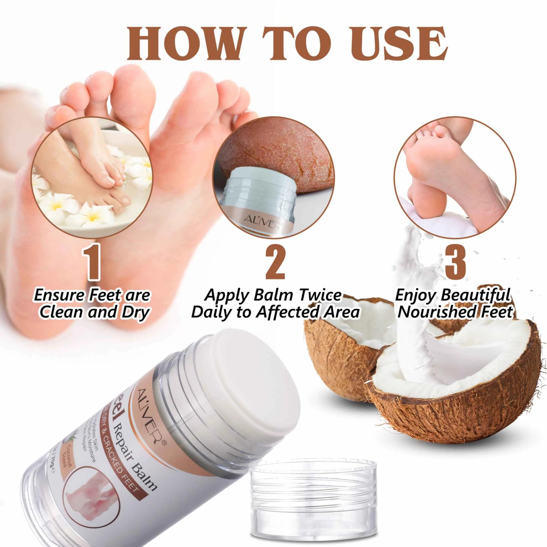 Aliver Cracked Heel Repair Balm, Balm for Rough Heels, for Dry Skin & Cracked Feet Hydration,(Coconut)2.46Oz