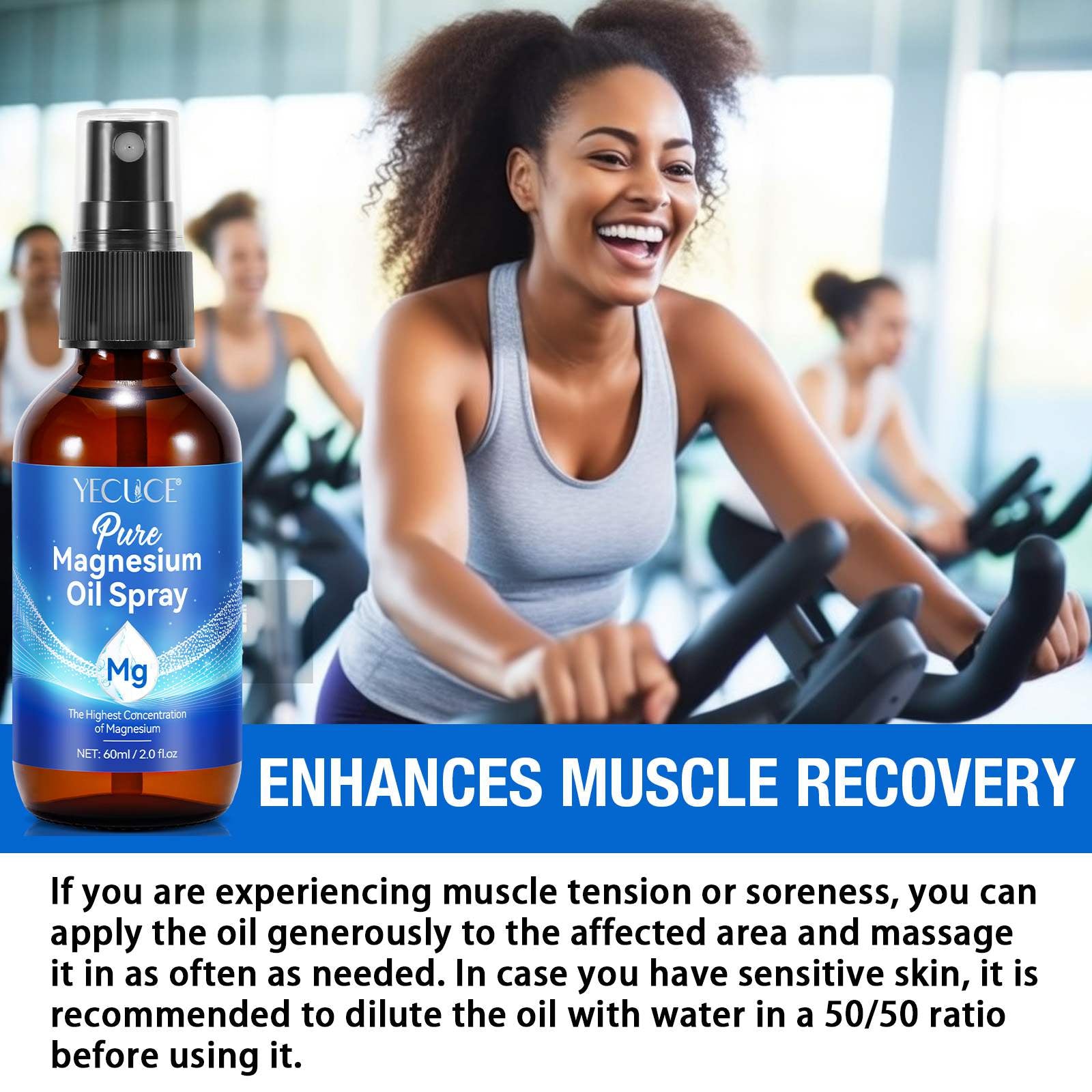 100% Pure & Natural Magnesium Oil Spray, Highly Concentrated Magnesium Oil, Enhances Sleep Quality & Promotes Muscle Relaxation, Easy to Absorb, 60Ml