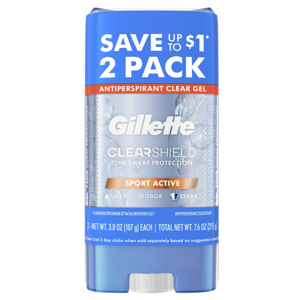 Antiperspirant Deodorant for Men, Clear Gel, Sport Active, Twin Pack, 3.8 Oz