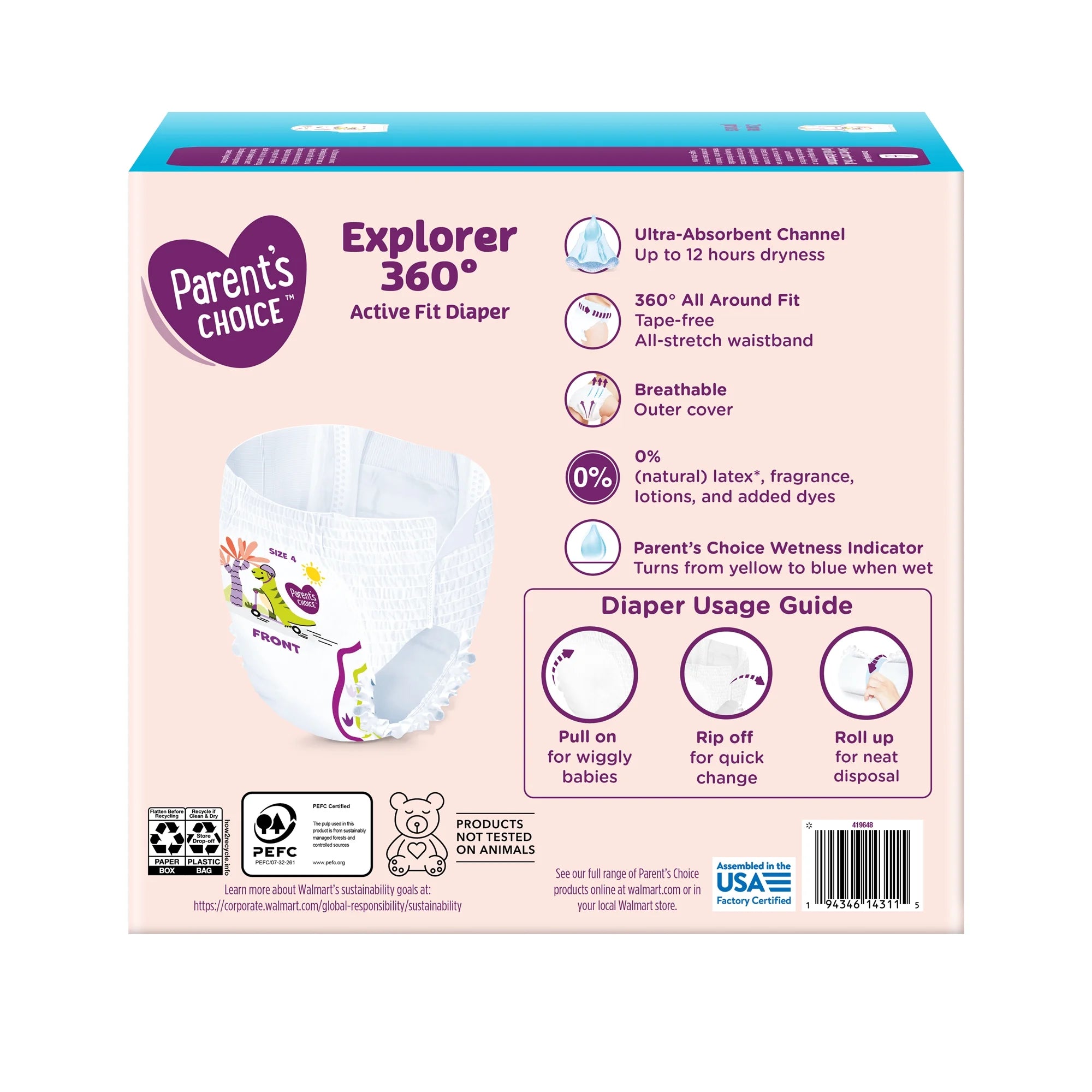 Parent'S Choice Explorer 360 Active Fit Diaper Pants, Size 4, 54 Count