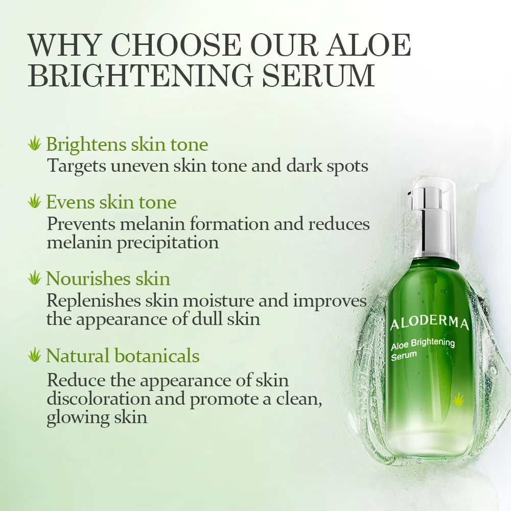 Aloderma Skin Brightening Serum with 65% Organic Aloe Vera - Face Serum with Niacinamide, Vitamin C and Alpha-Arbutin for Glowing Skin - Aloe Vera Face Glow Serum - Refine Skin Texture and Tone