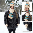 3 PCS Winter Hat Scarf Gloves Set, Long Scarf Neck Warmer Beanie with Pom Pom To