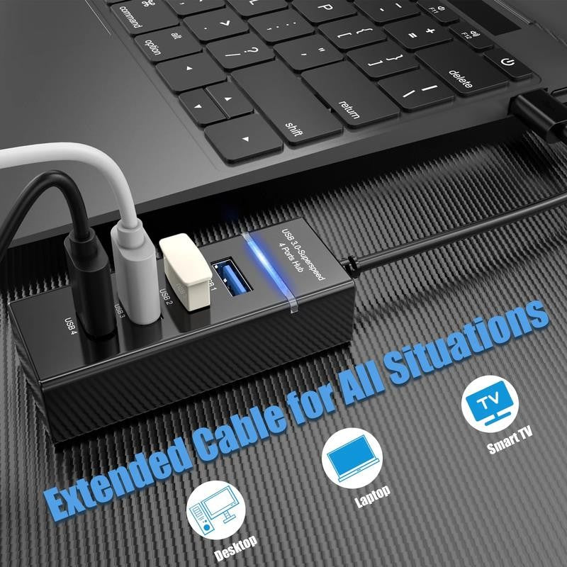 4 Port USB Extender Hub Splitter 3.0 for Desktop Laptop Computer