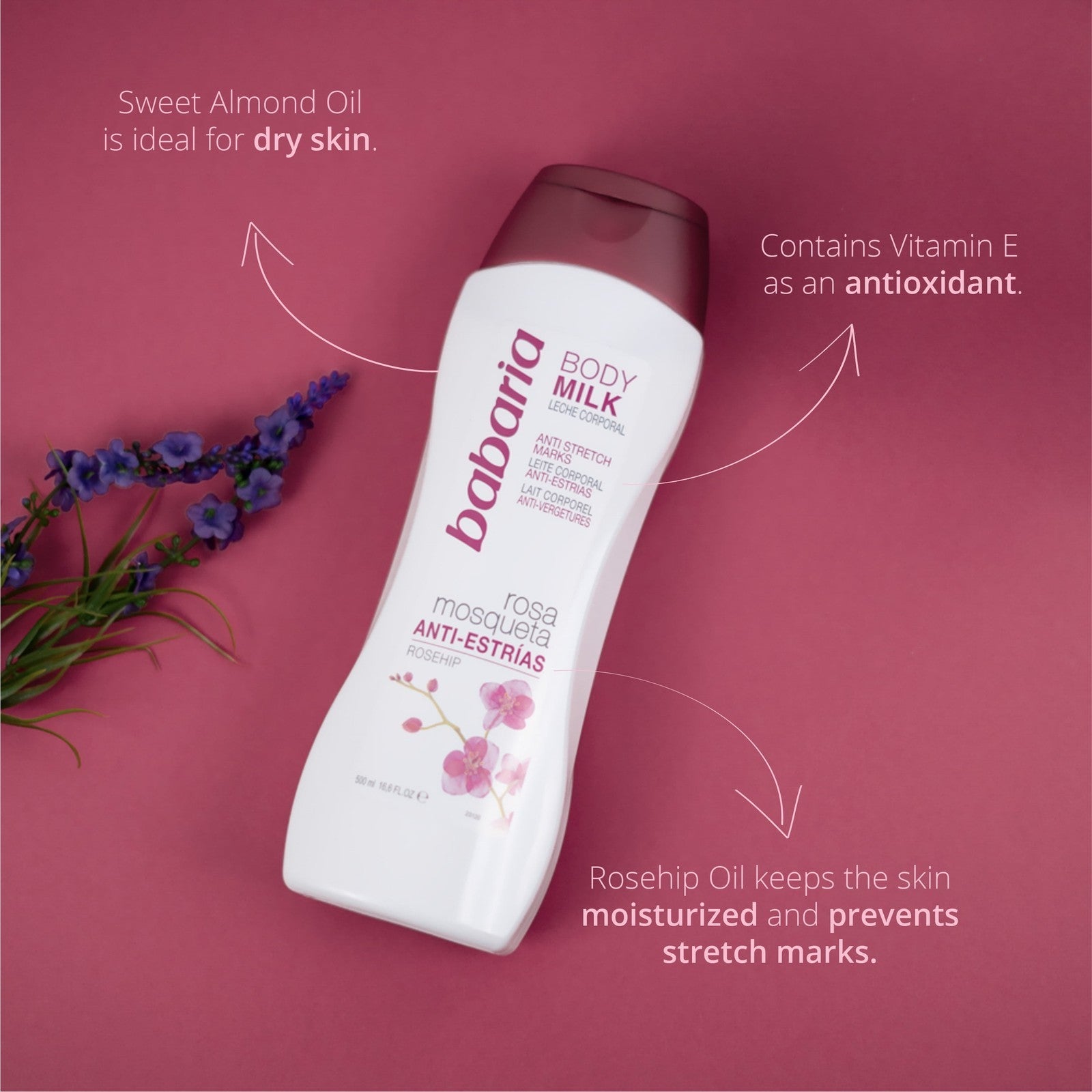 Anti-Stretch Marks Body Milk with Rosehip Oil Stretch Marks Reducer 16.6 Fl. Oz.