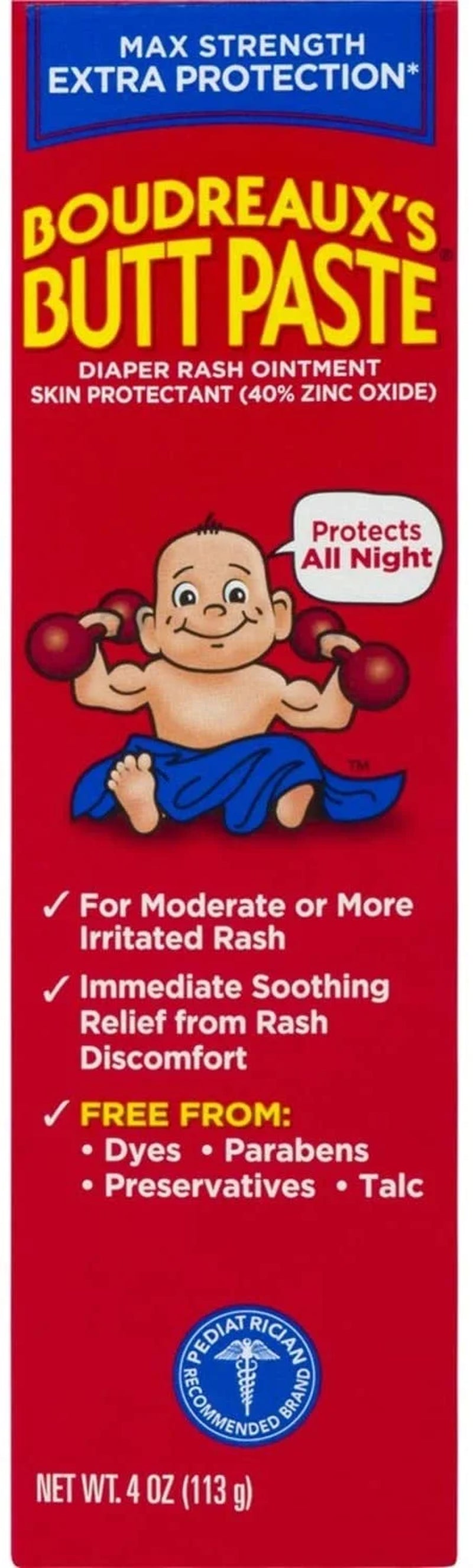 Boudreaux'S Butt Paste Maximum Strength Diaper Rash Cream, Ointment for Baby, 4 Oz Tube
