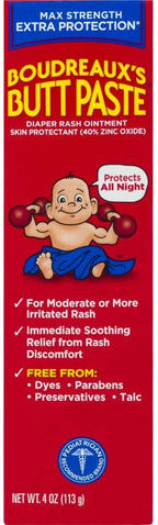 Boudreaux'S Butt Paste Maximum Strength Diaper Rash Cream, Ointment for Baby, 4 Oz Tube