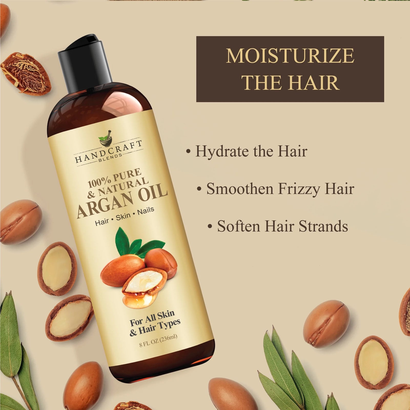 Argan Oil for Body, Skin & Hair, 8 Oz