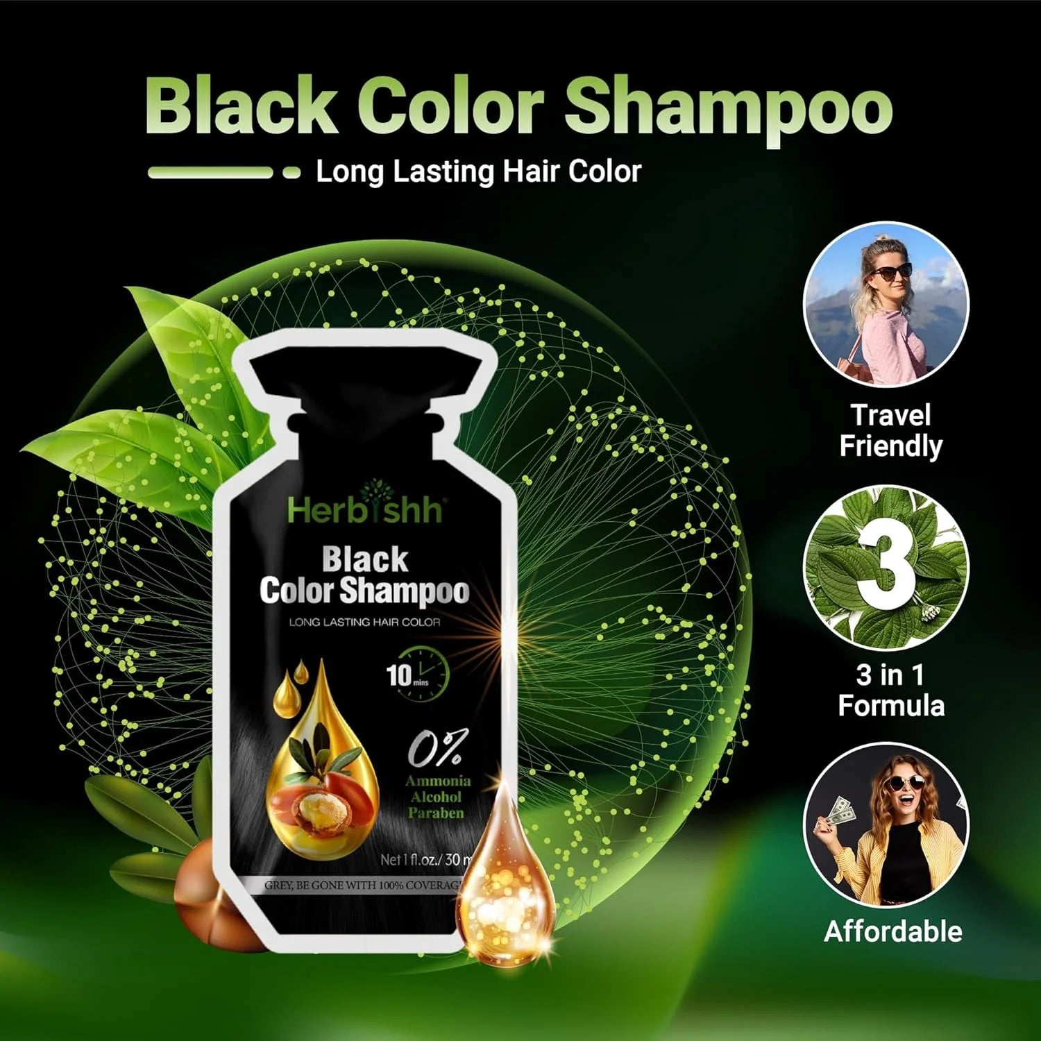 Black Ppd-Free Shampoo for Gray Hair, Travel-Friendl