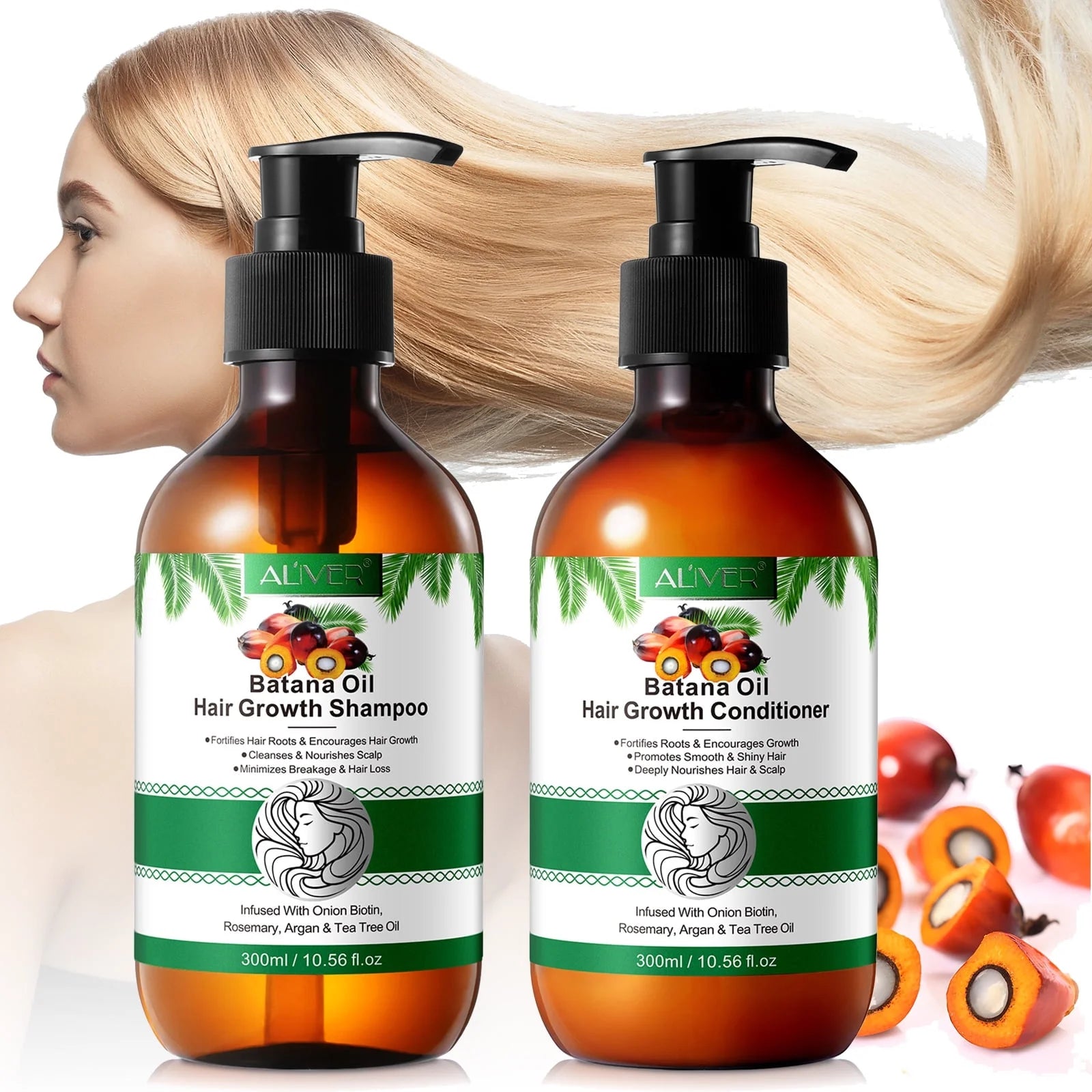 Aliver Batana Shampoo and Conditioner Set | Reduce Breakage Deep Moisturizing for Men & Women 10.56 Fl.Oz X2