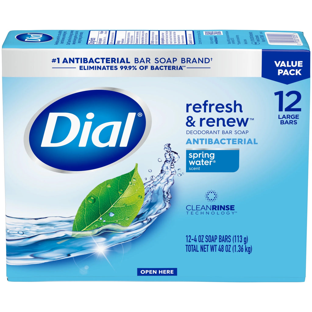 Antibacterial Bar Soap, Refresh & Renew, Spring Water, 4 Oz, 12 Bars