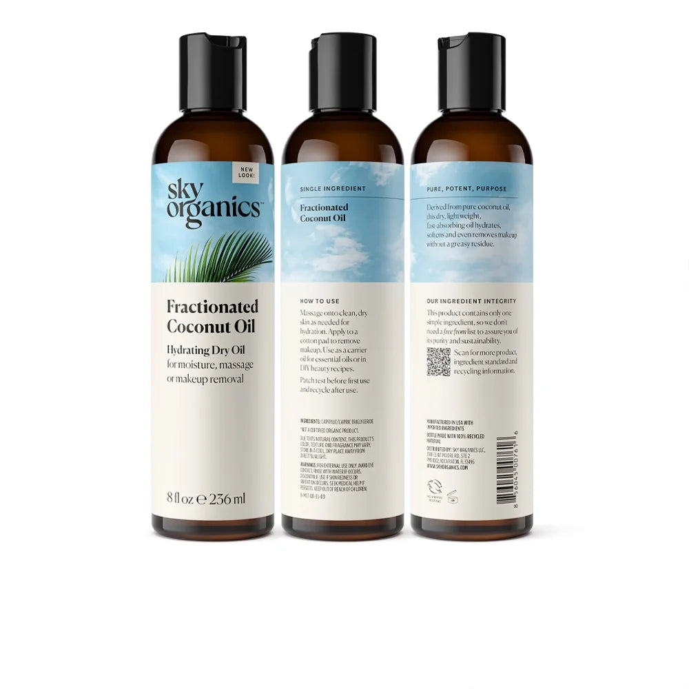 Sky Organics Fractionated Coconut Oil for Body and Face to Soften and Smooth Skin, 8 Fl Oz