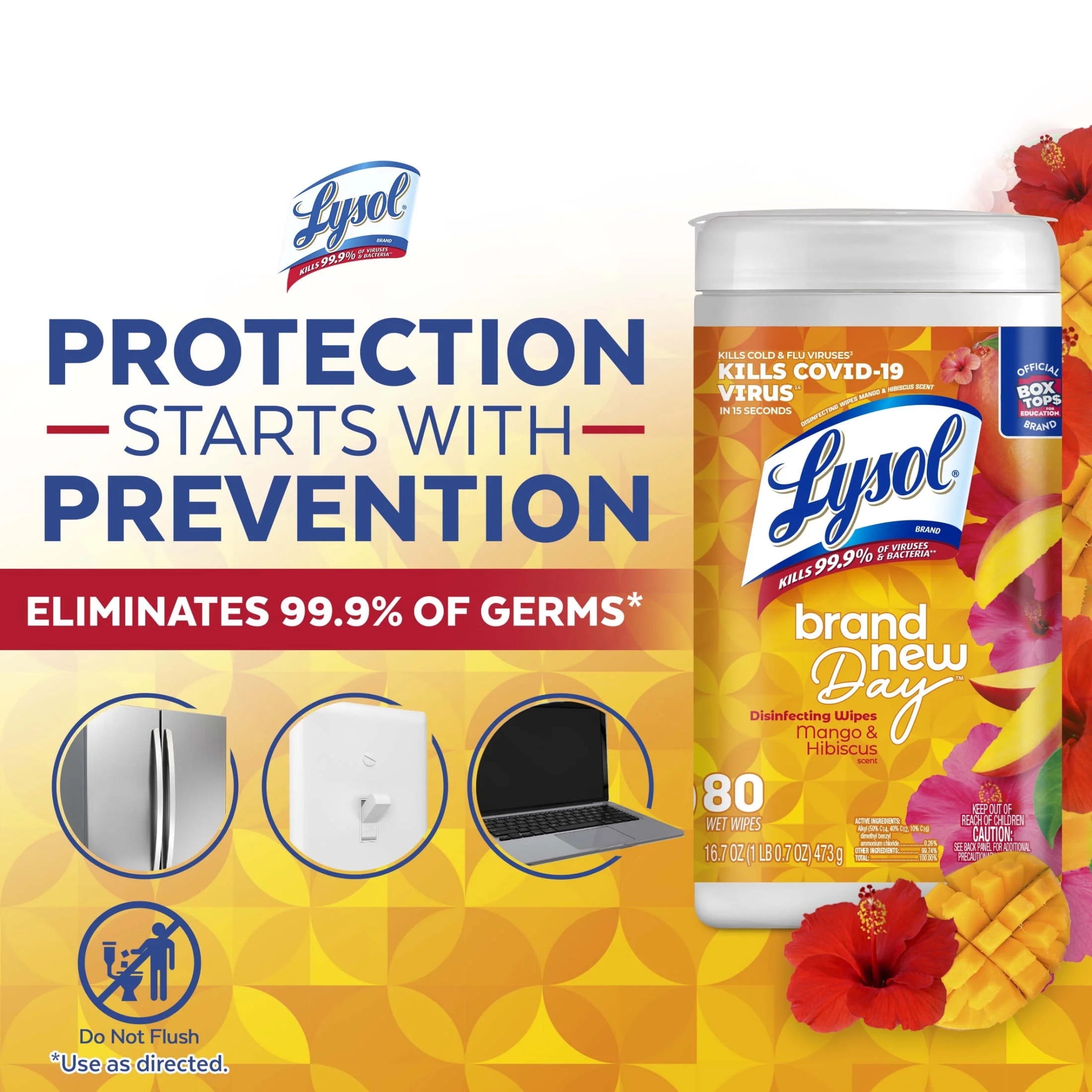 Lysol® Disinfectant Wipes, Multi-Surface Antibacterial Cleaning Wipes, for Disinfecting and Cleaning, Brand New Day Mango & Hibiscus 80Ct