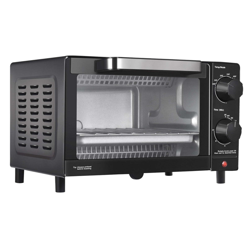 4 Slice Toaster Oven with 3 Settings, Includes Baking Rack and Pan, Black, New