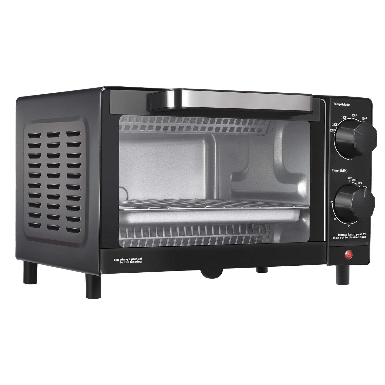 4 Slice Toaster Oven with 3 Settings, Includes Baking Rack and Pan, Black, New
