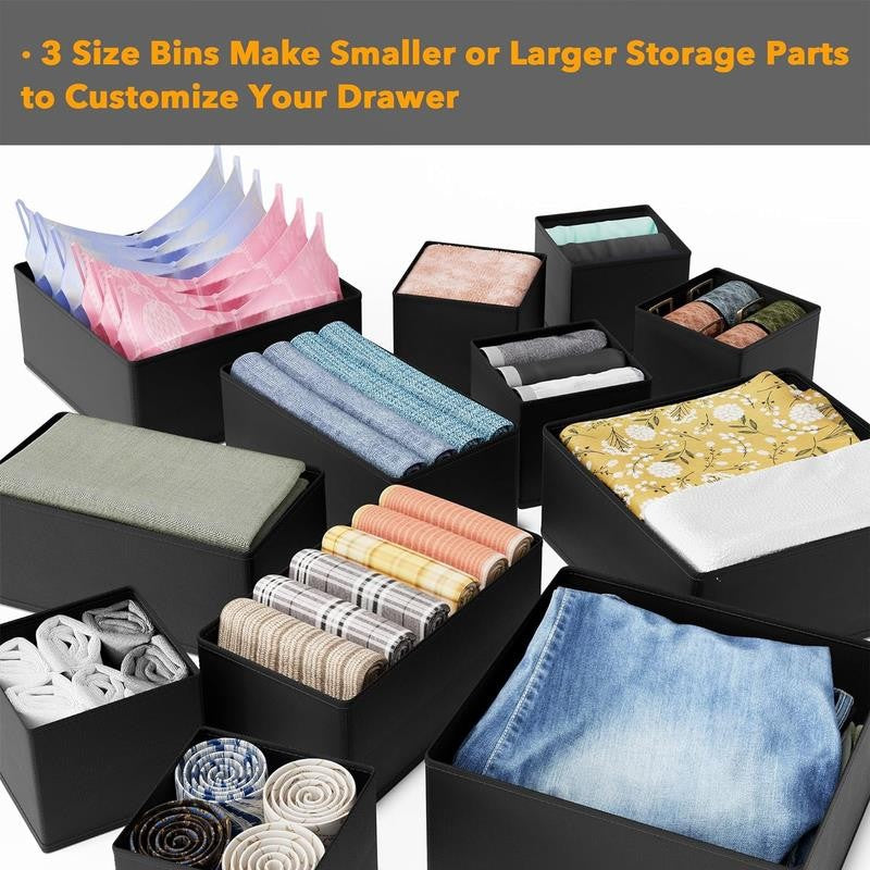 Drawer Organizer for Clothes, Dresser Drawer Organizer, 12 Pack, Black