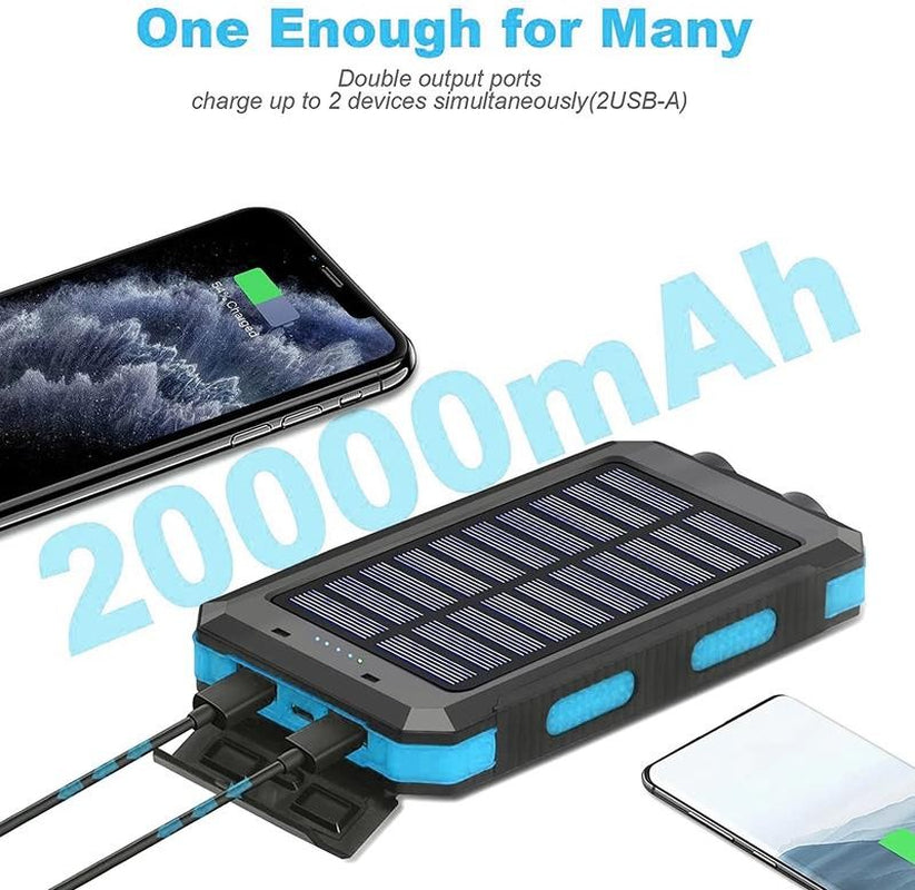 20000Mah Solar Charger for Cell Phone Iphone, Portable Solar Power Bank with Dua