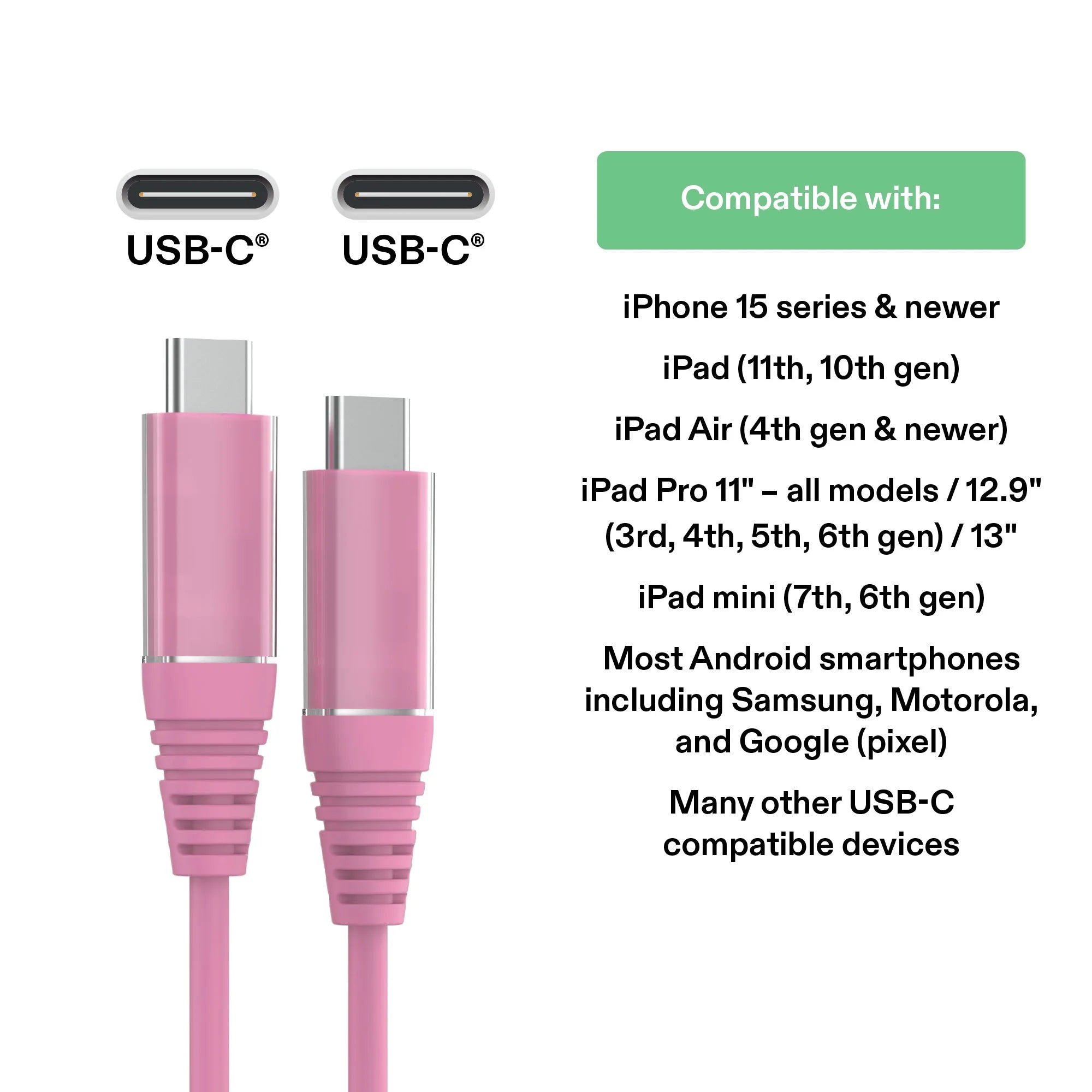 Onn 6Ft USB-C to USB-C Charging Cable, Fast Charging, USB-IF Certified, Pink - Compatible with Iphone 16 Series, Iphone 15 Series, Samsung Galaxy, Note, Pixel Devices Ipad Pro, & More