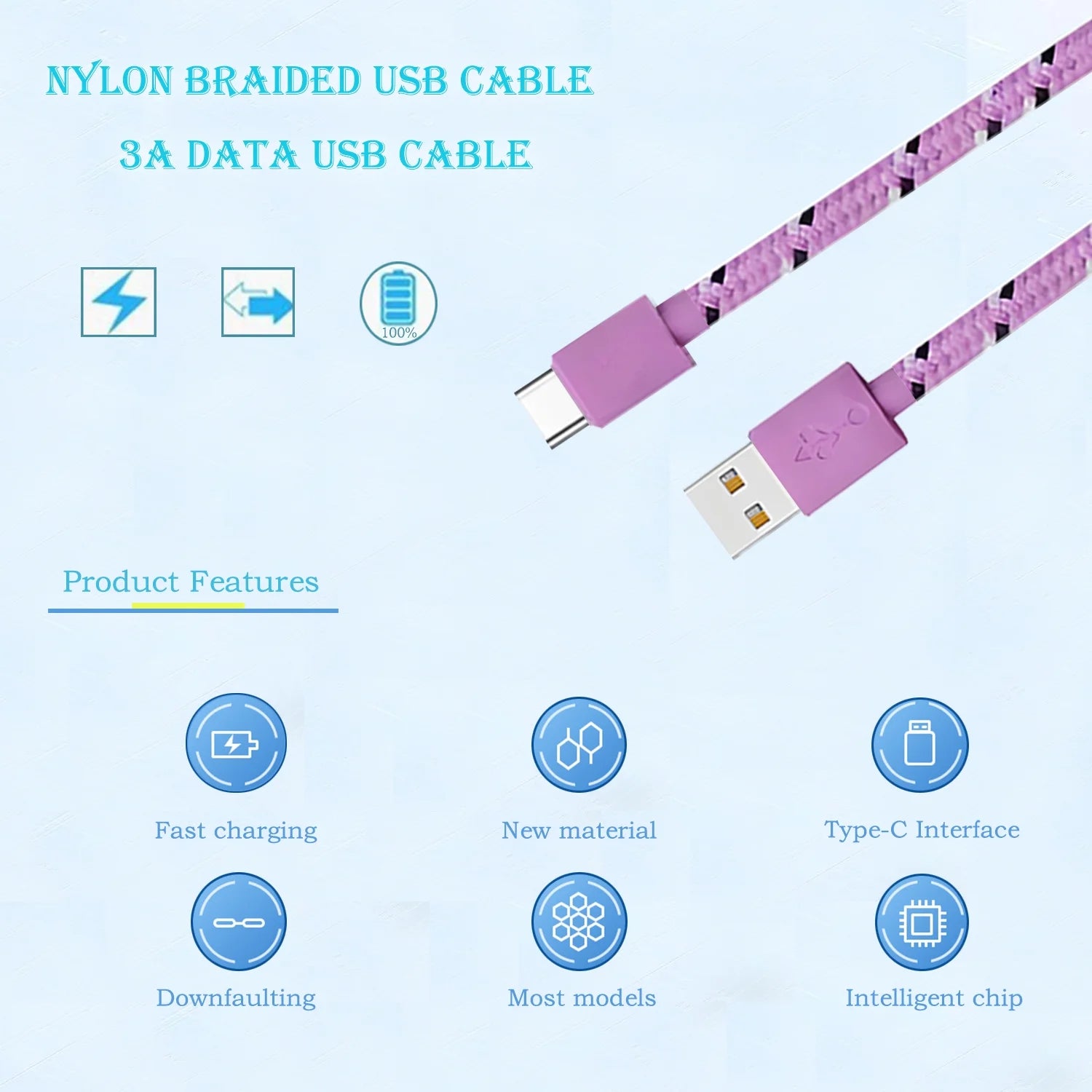 Charger Block,Type C Charger Fast Charging Cable 10 Feet,Almosten 2.4A Dual Port High Speed Android Phone Charger Block Box Cube Power Plug Adapter USB Wall Charging Brick with (10Ft Cable),Pink