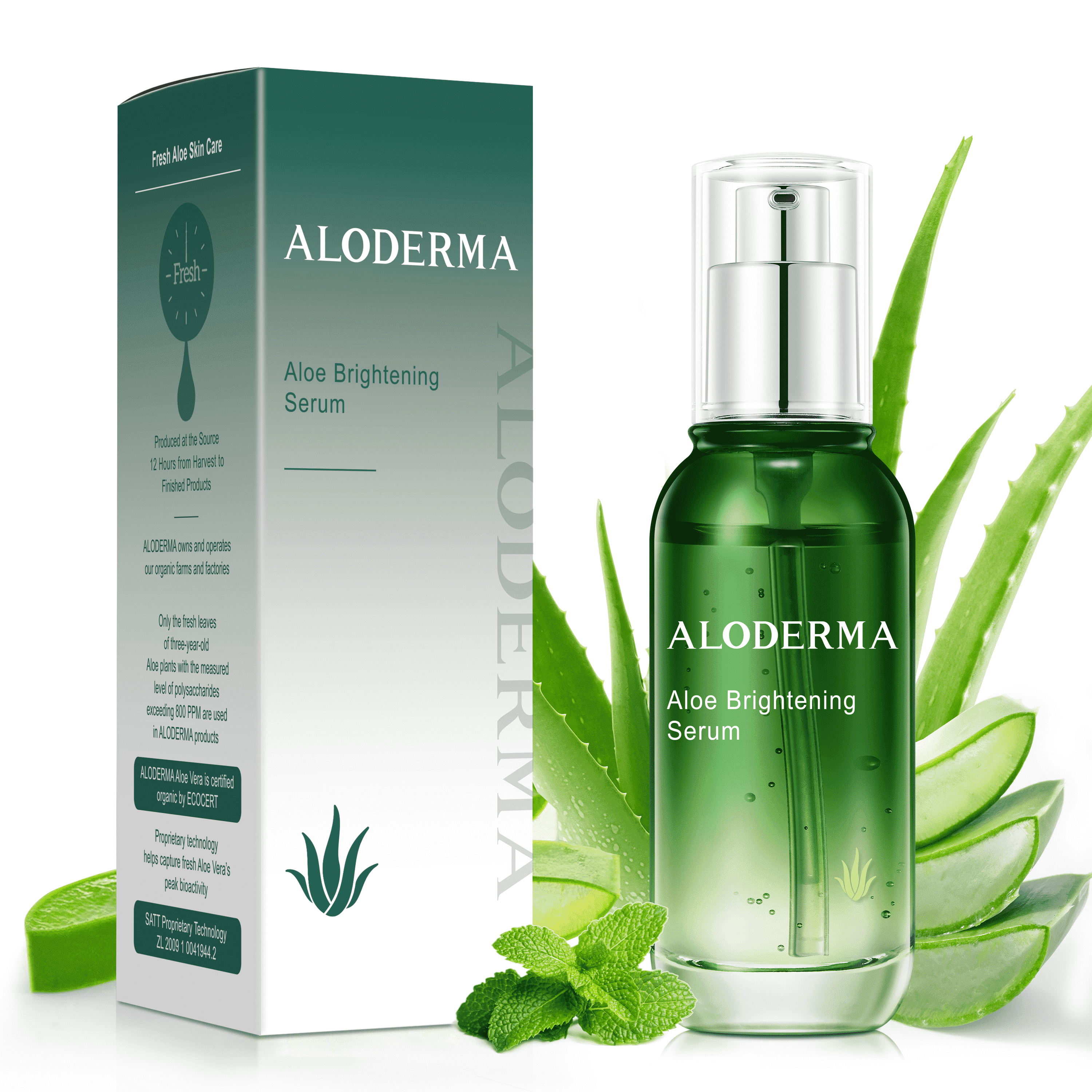 Aloderma Skin Brightening Serum with 65% Organic Aloe Vera - Face Serum with Niacinamide, Vitamin C and Alpha-Arbutin for Glowing Skin - Aloe Vera Face Glow Serum - Refine Skin Texture and Tone