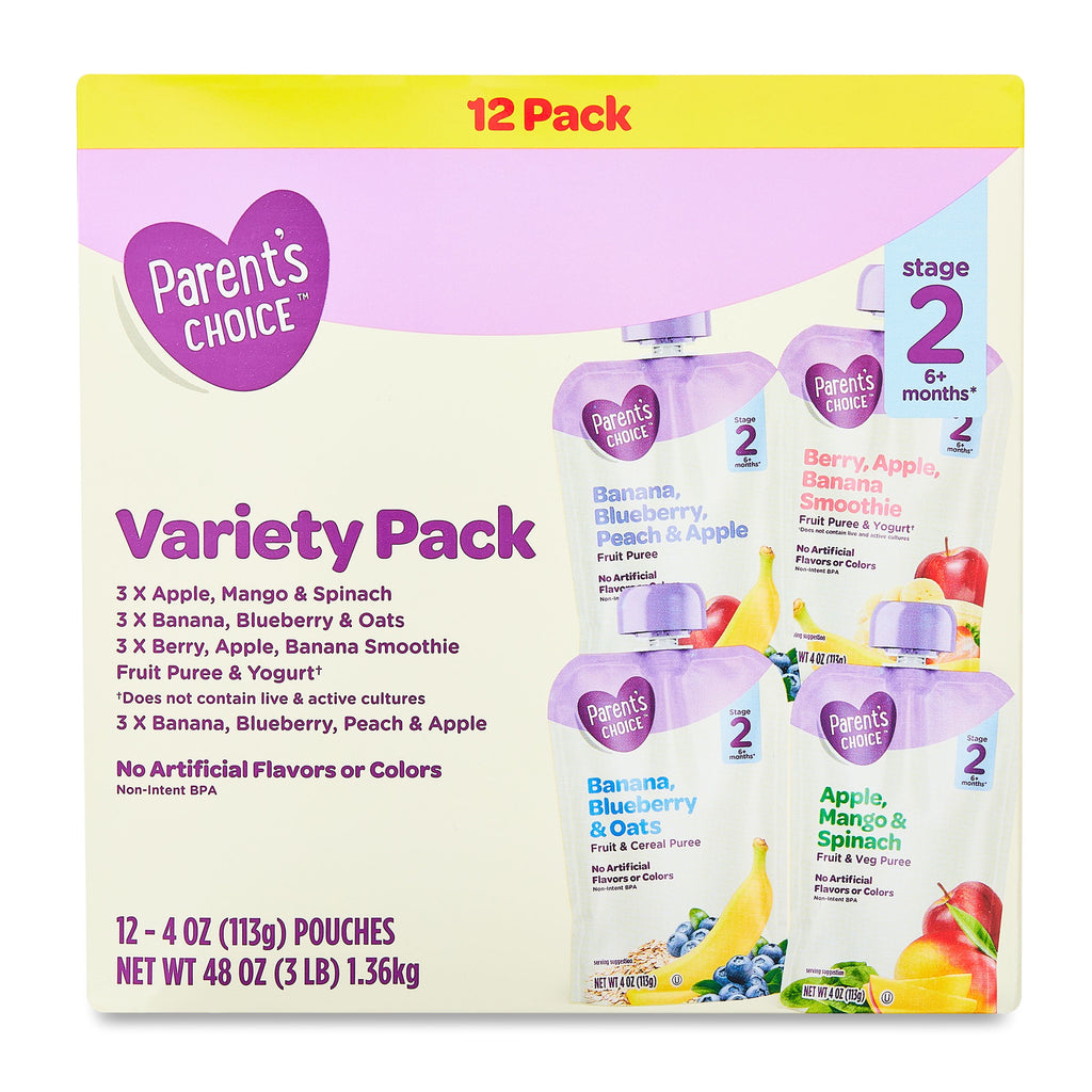 Parent'S Choice Stage 2 Baby Food, Variety Pack, 4 Oz Pouch, (12 Pack)