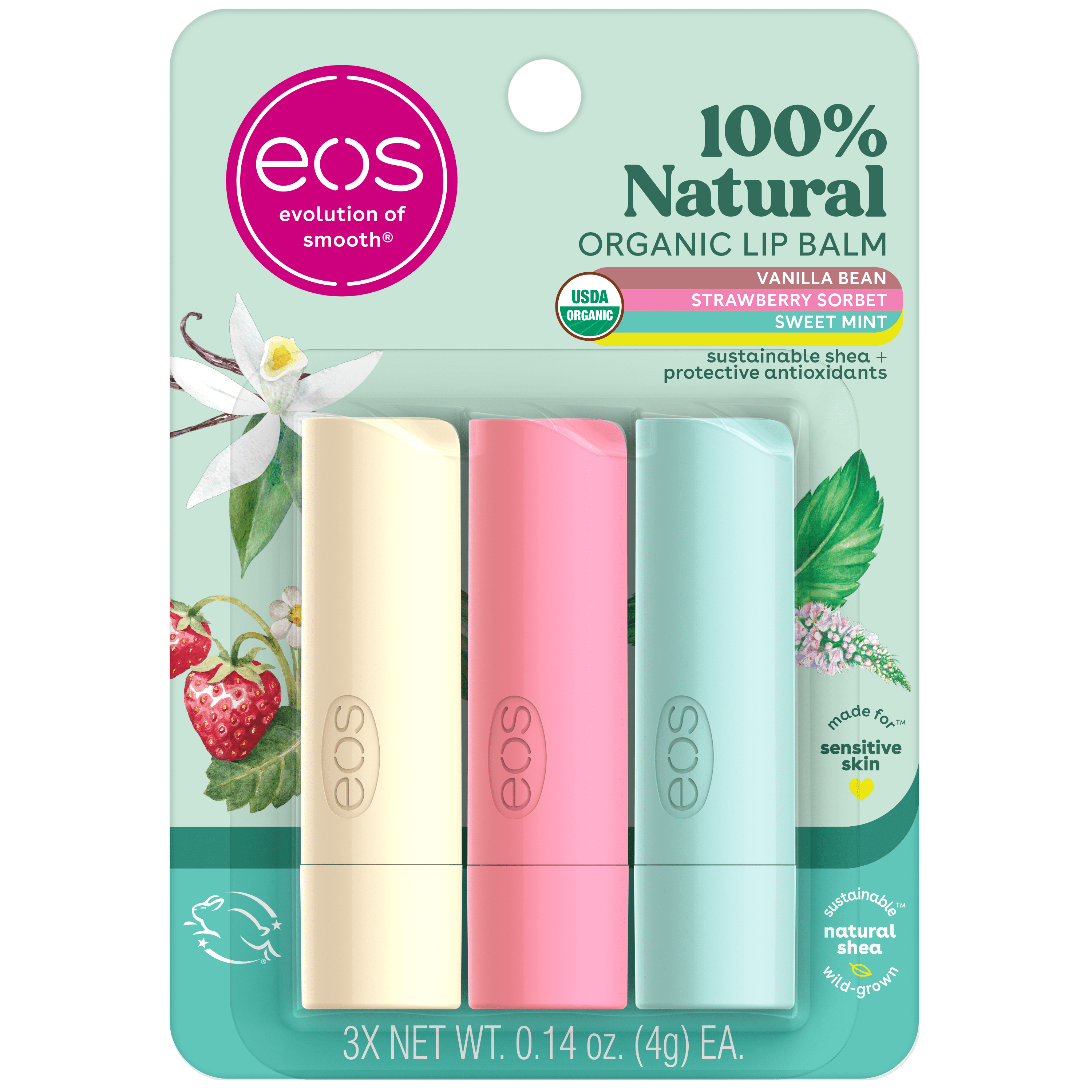 100% Natural Organic 3 Pack Lip Balm Sticks