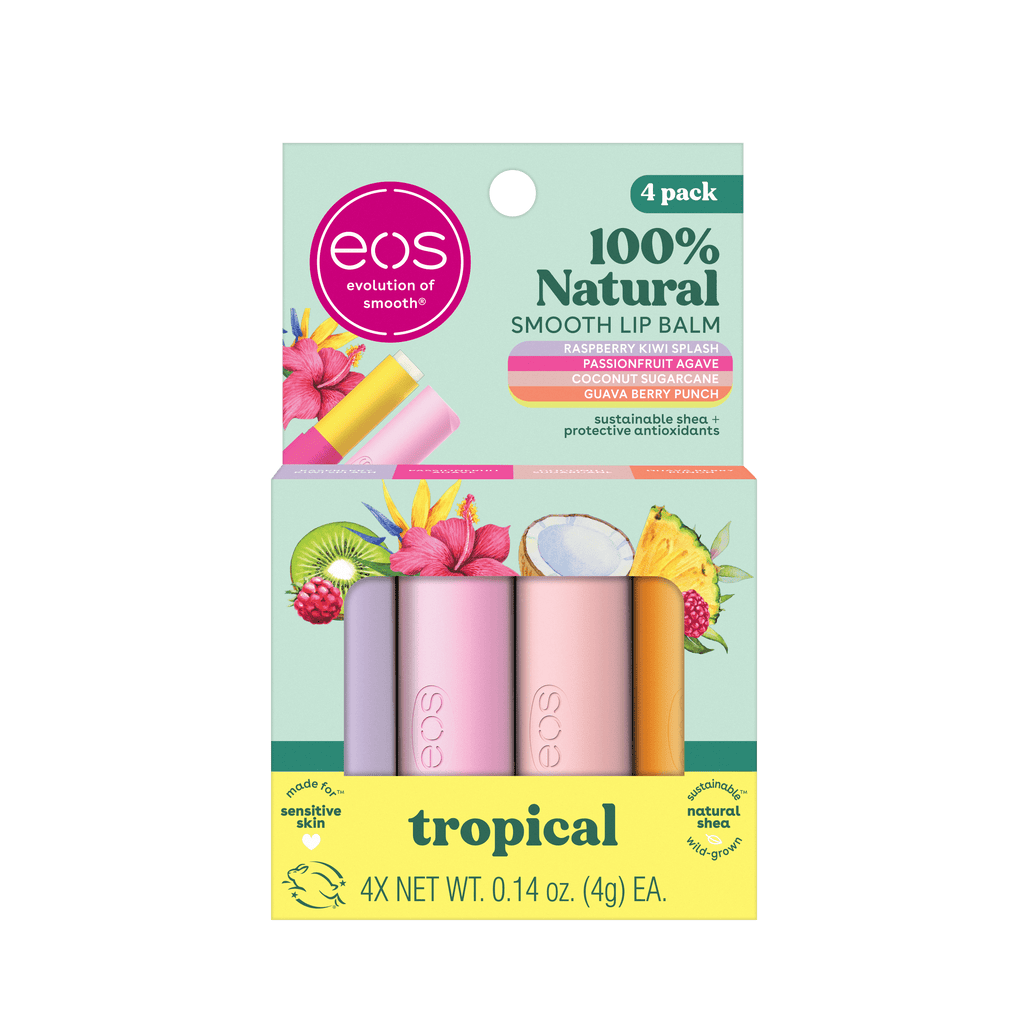 100% Natural Lip Balm- Tropical Variety Pack, 0.14 Oz, Pack of 4