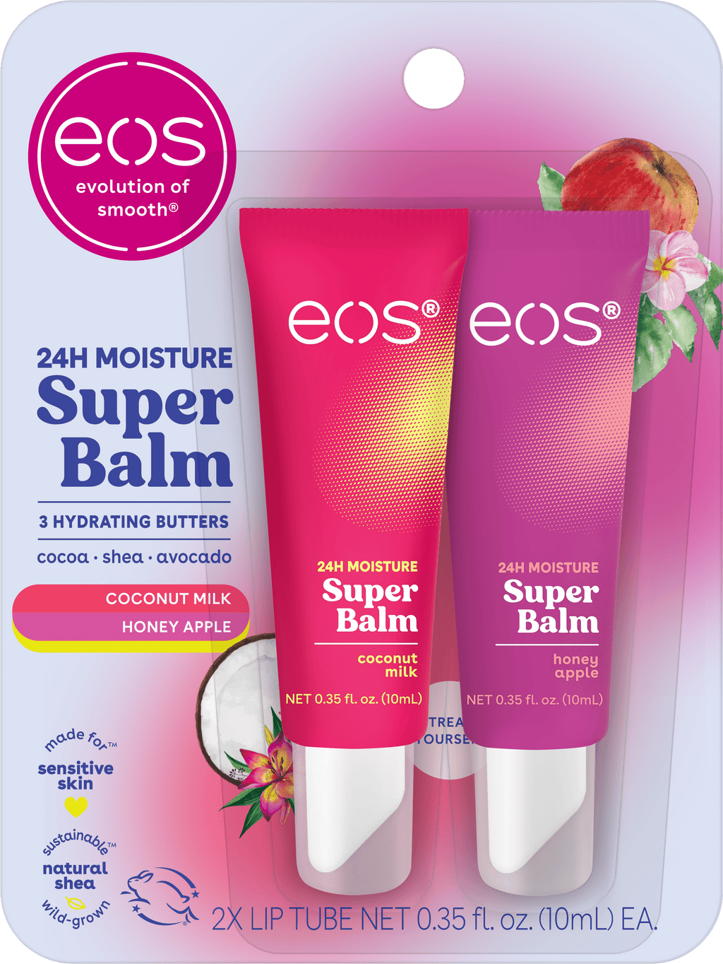 24H Moisture Super Balm- Coconut Milk & Honey Apple, Lip Sleeping Mask, 0.35 Fl Oz, Pack of 2