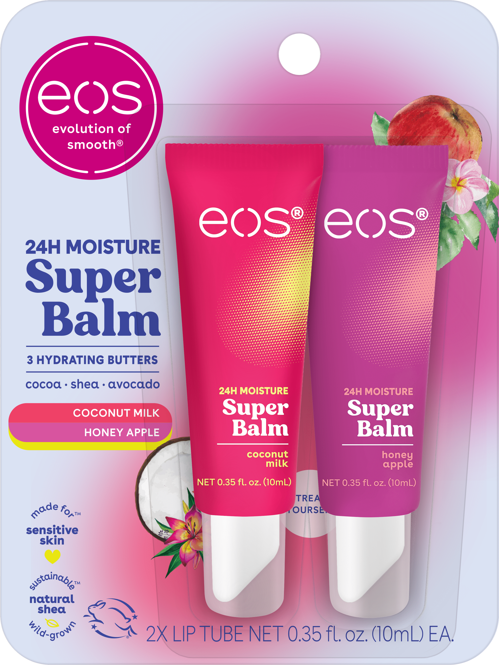 24H Moisture Super Balm- Coconut Milk & Honey Apple, Lip Sleeping Mask, 0.35 Fl Oz, Pack of 2