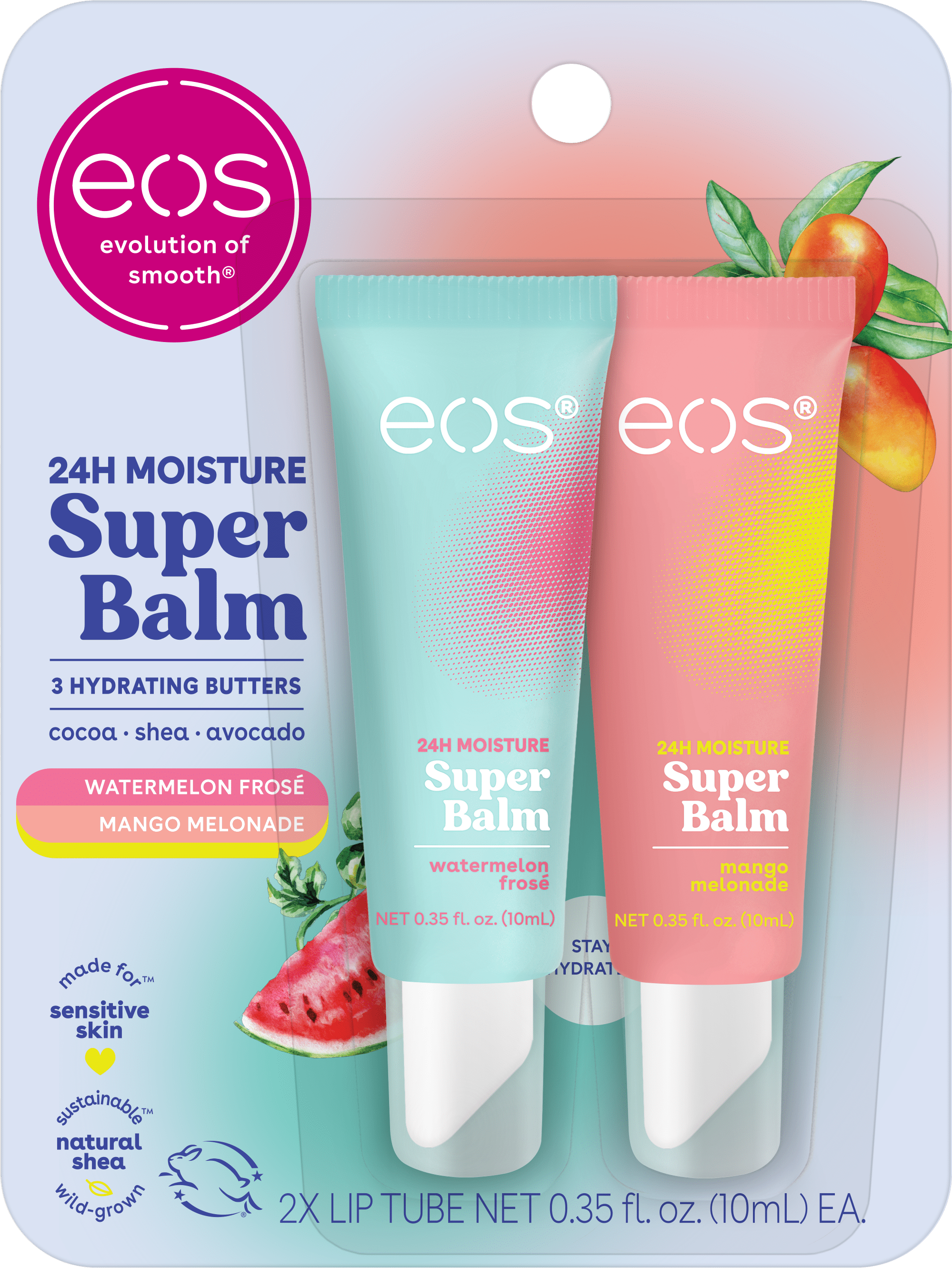 24HR Moisture Super Balm- Watermelon & Mango, Lip Sleeping Mask, 0.35 Fl Oz, 2 Pack