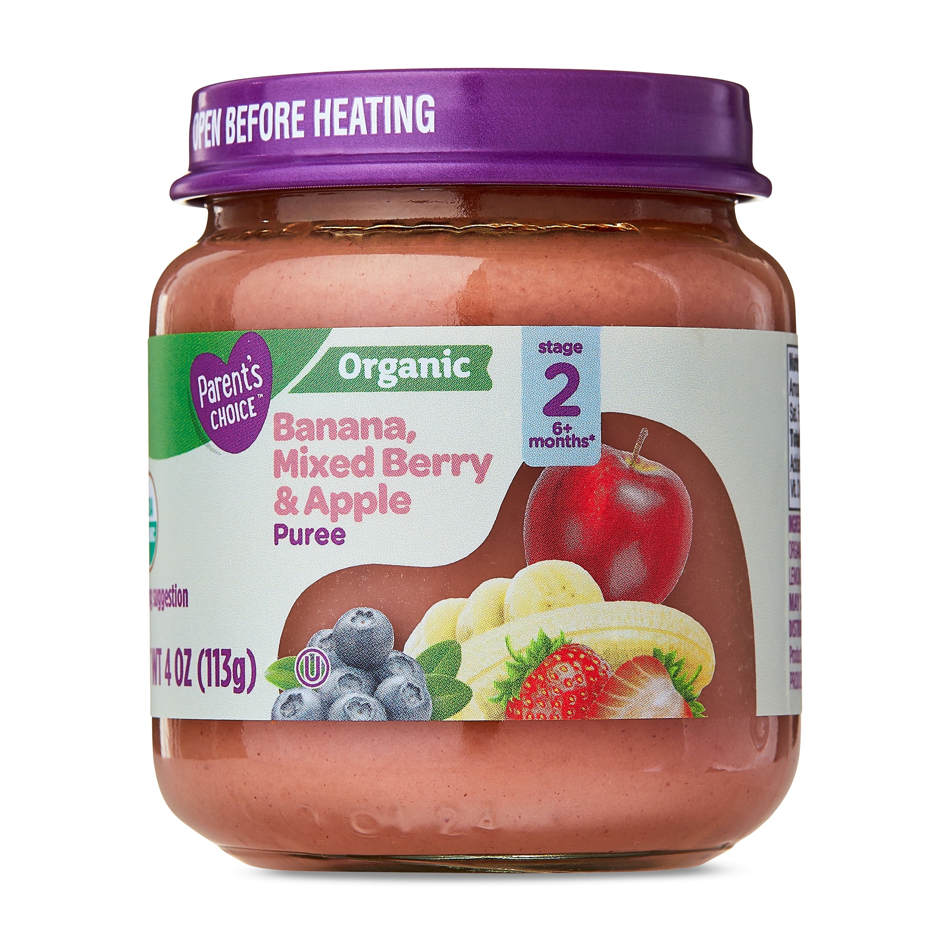 Parent'S Choice Organic Stage 2 Baby Food, Banana, Mixed Berry, and Apple Puree, 4 Oz Jar