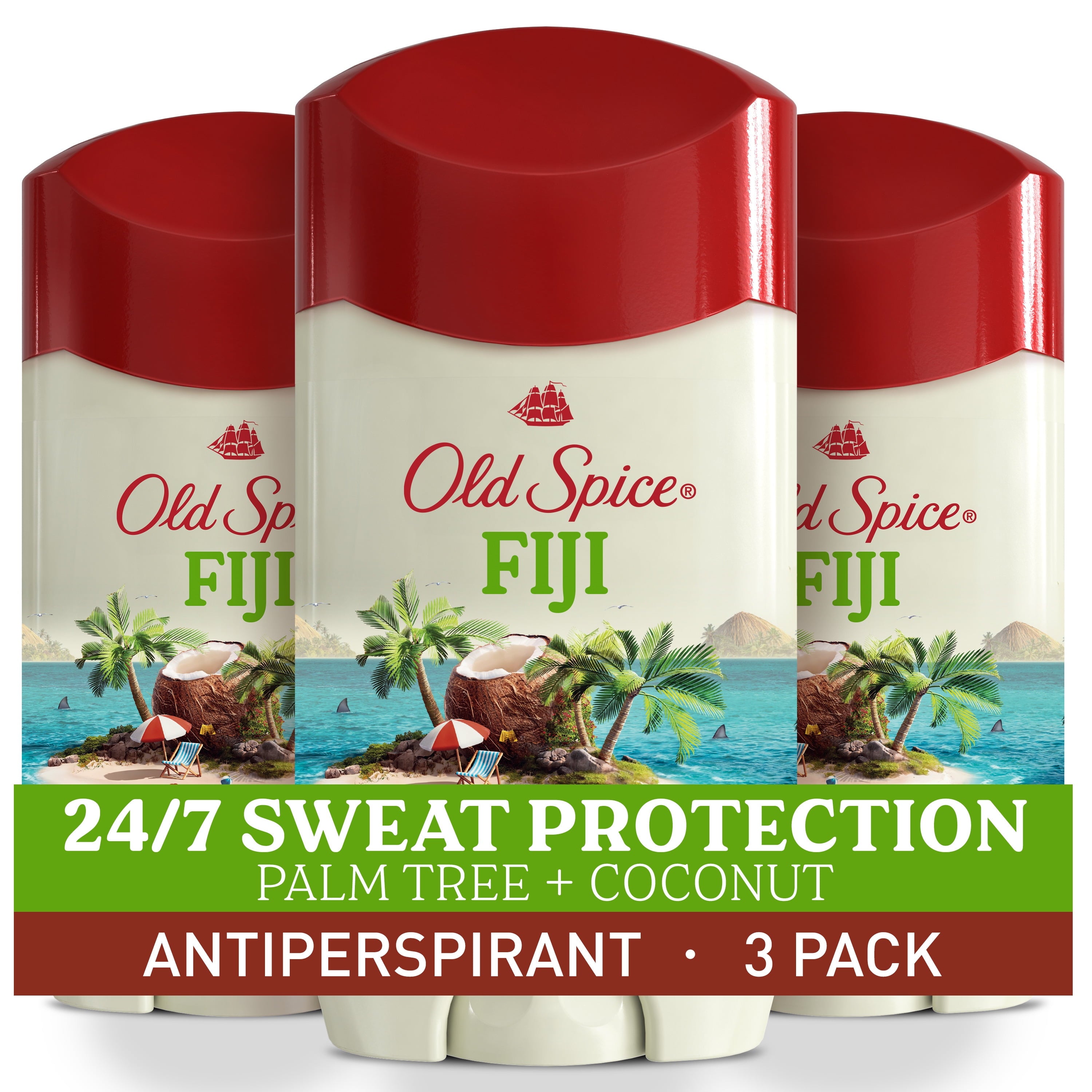 Antiperspirant Deodorant for Men in Fiji with Palm Tree, Triple Pack, 24/7 Lasting Freshness and Sweat Protection, 3X2.6Oz