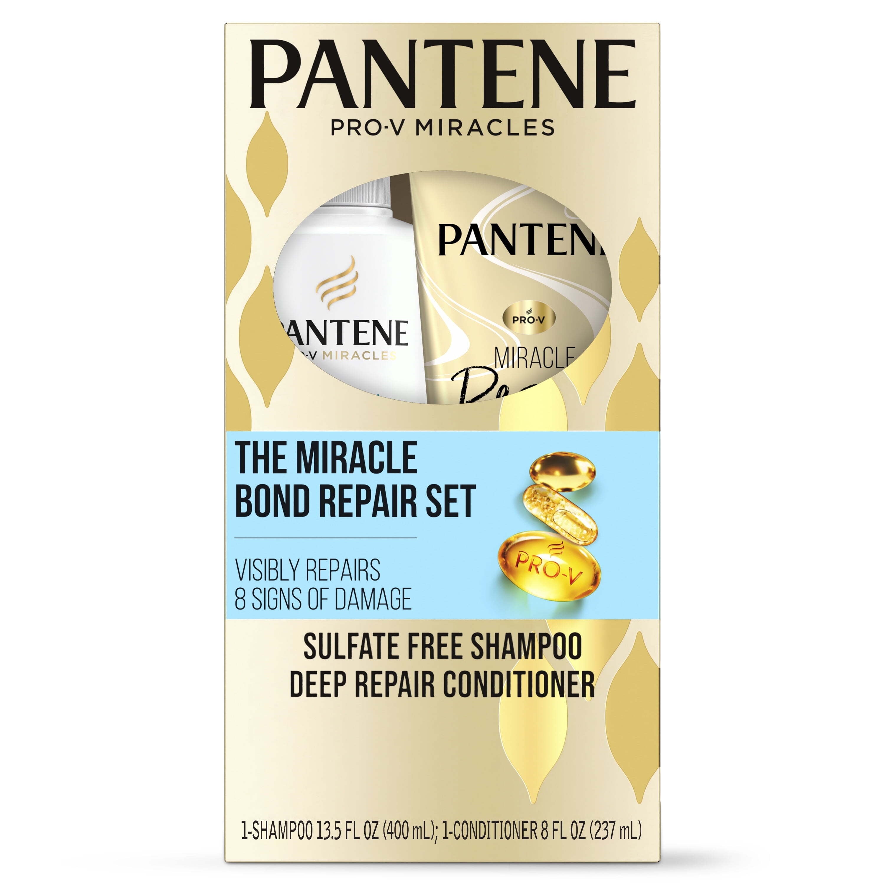 Pantene Sulfate-Free Pro-V Miracles Bond Repair Keratin + Vitamin E Shampoo, 13.5Oz and Miracle Rescue Deep Repair Conditioner, 8Oz, for All Hair Types