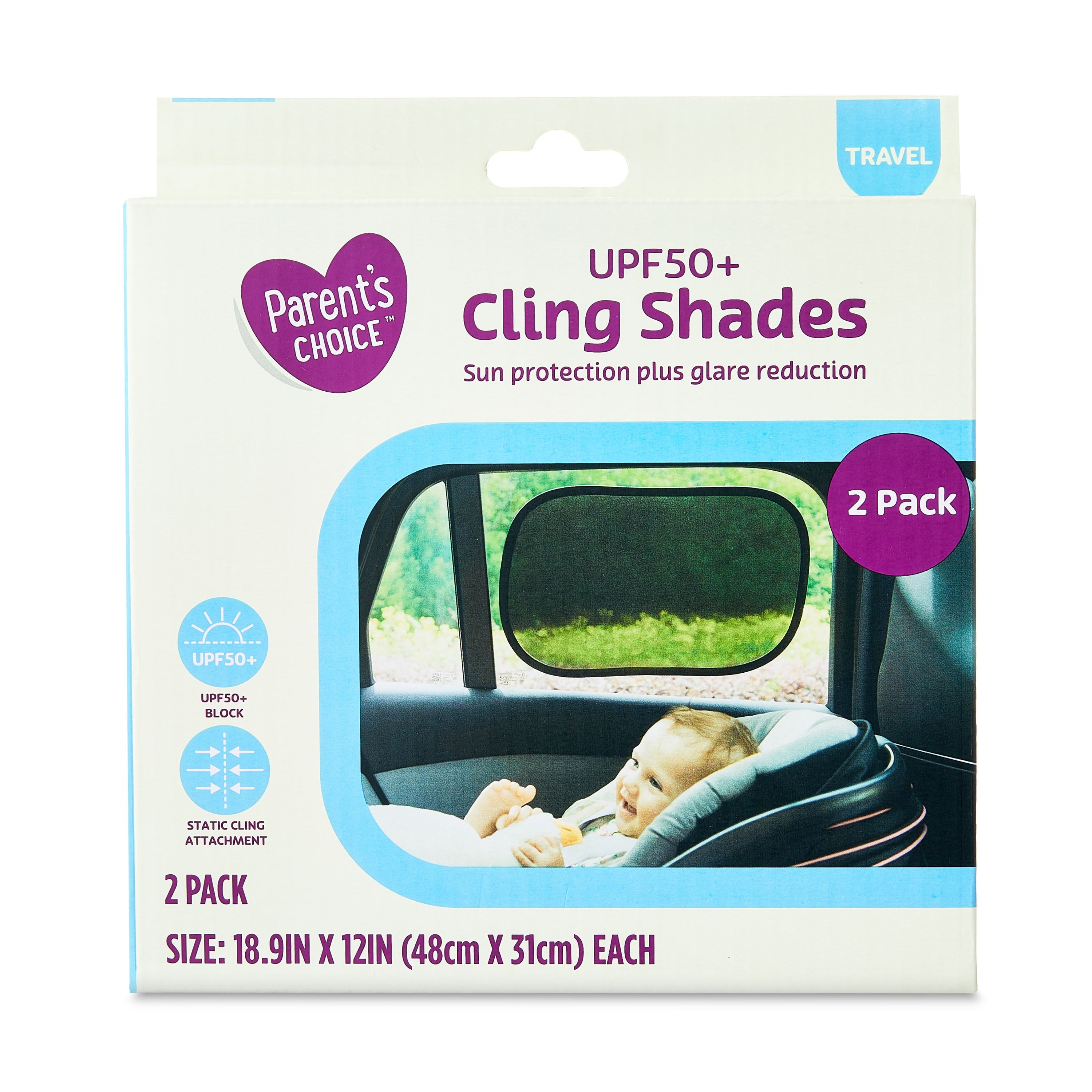 Parent'S Choice Baby Car Window Cling Shades, UPF 50+, Universal Fit, Blocks Heat&Uv, 2 Pack, Black