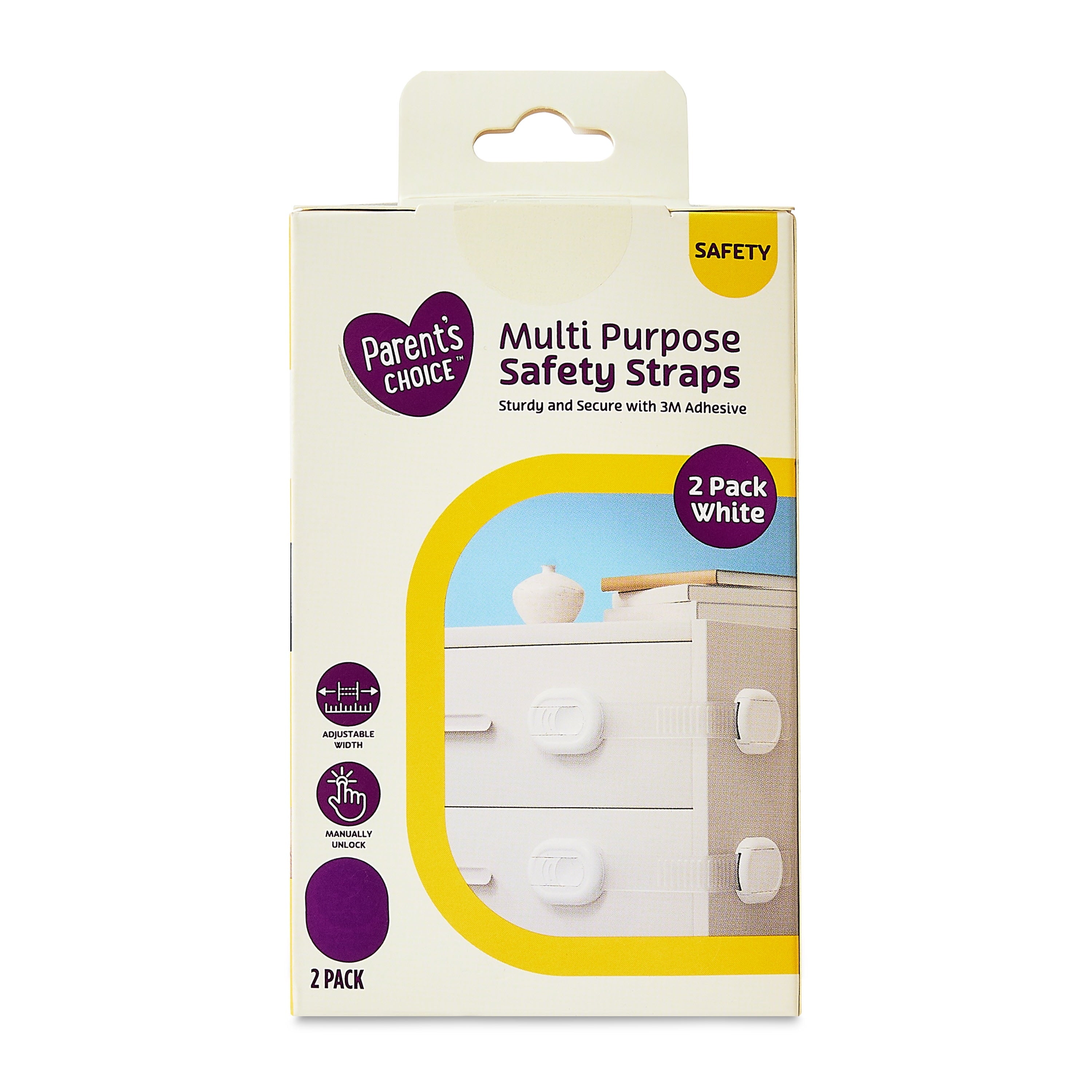 Parent'S Choice Multi-Purpose Safety Straps, Child Baby Safety Lock, White, 2 Pack