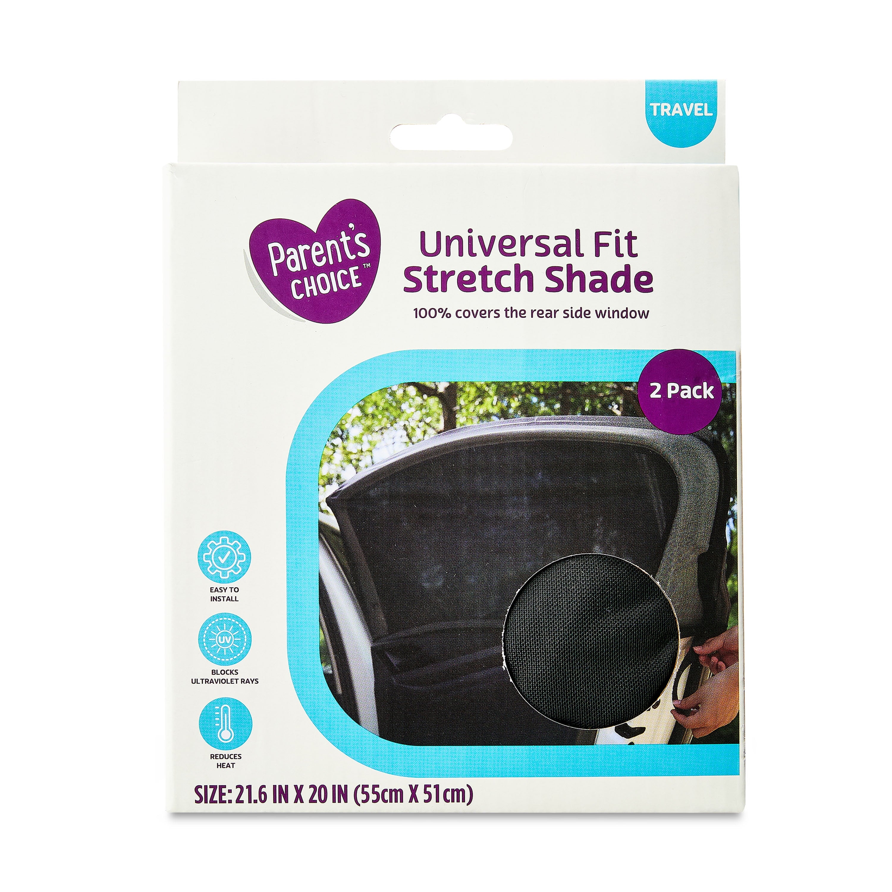 Parent'S Choice'S Car Window Shades Stretch Fit Car Sun Shade for Back Windows, Black, 2 Pack