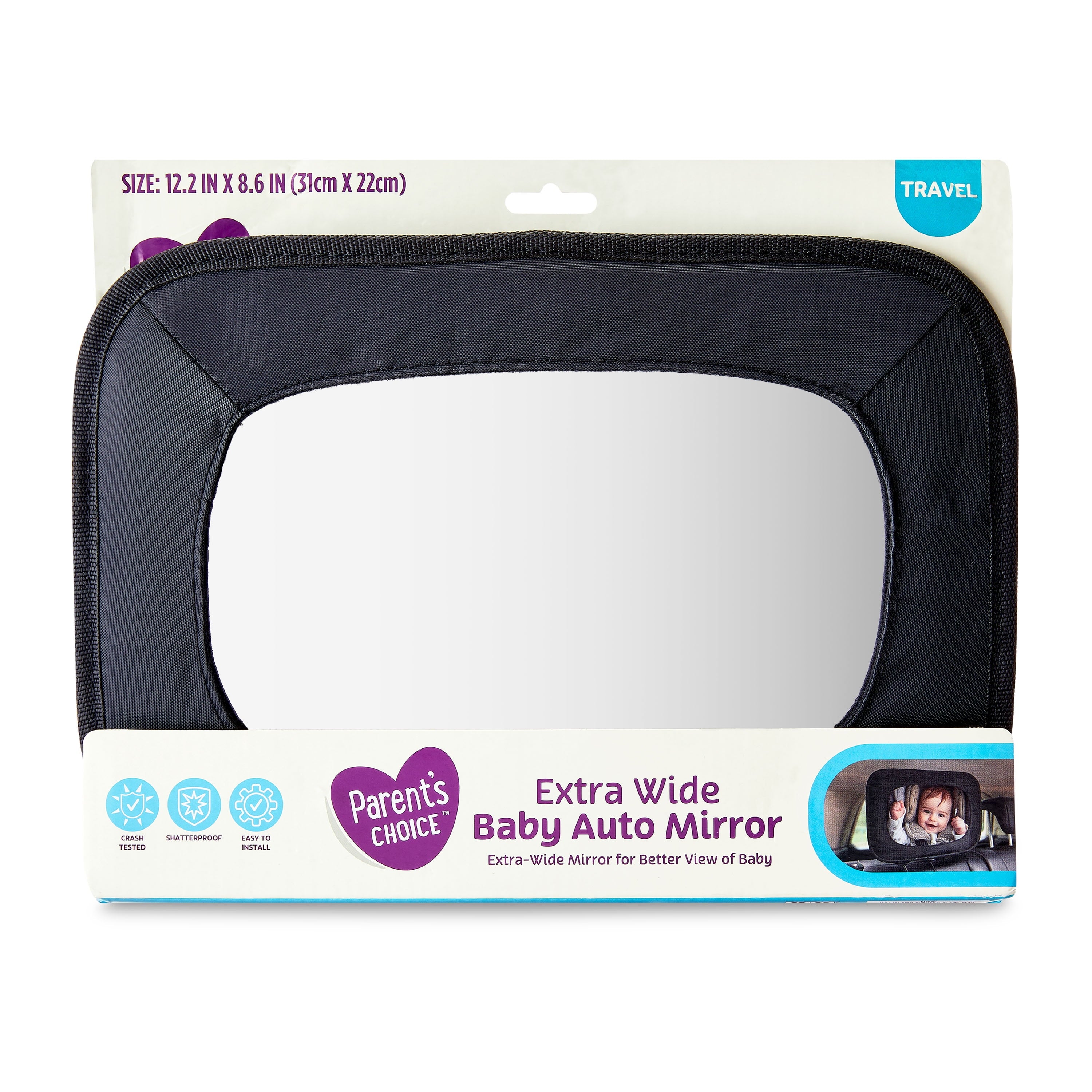 Parent'S Choice'S Wide View Baby Car Mirror, Crash-Tested, Black, Unisex, for Child