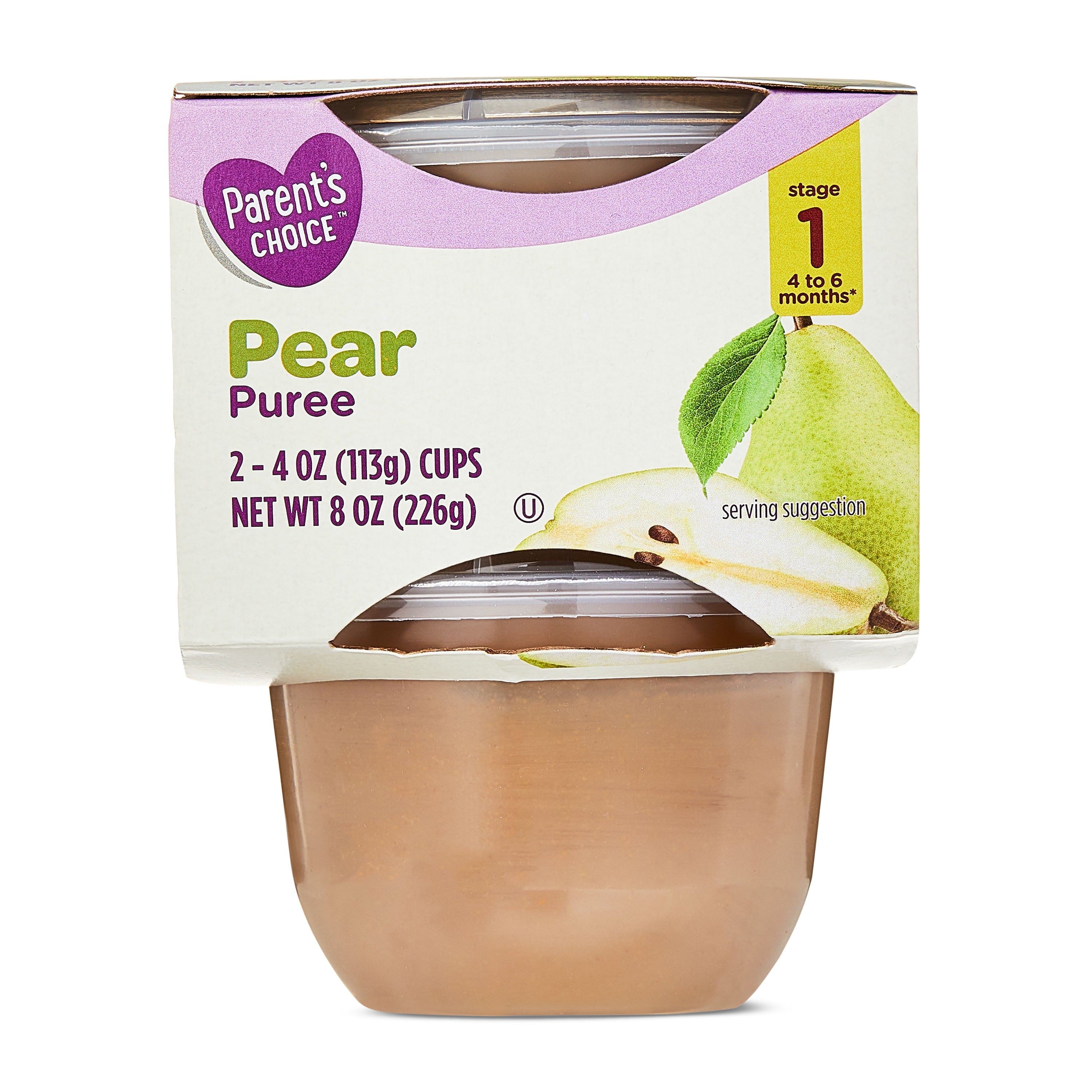Parent'S Choice Stage 1 Baby Food, Pear , 4 Oz Cups, 2 Count