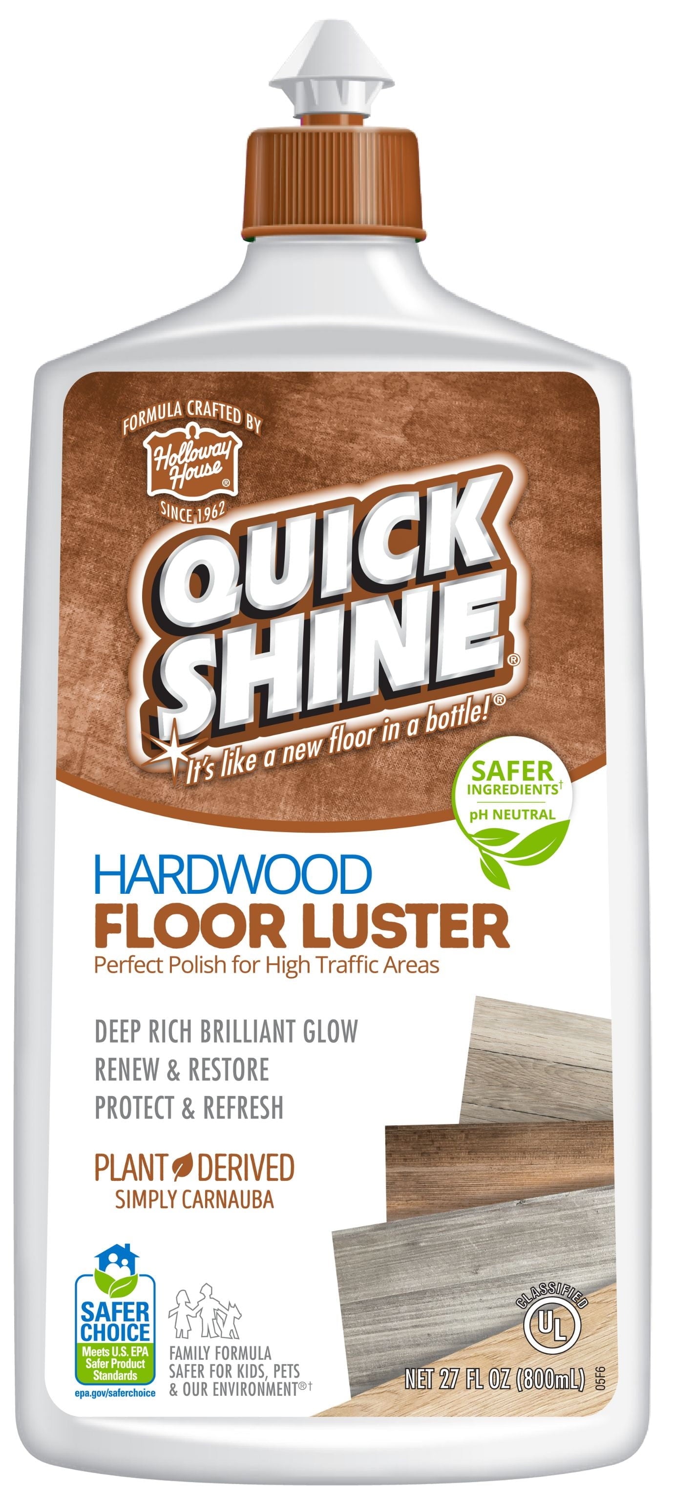 Quick Shine Hardwood Floor Luster, Pfas-Free Formula Floor Polish with Plant-Derived Carnauba 27Oz